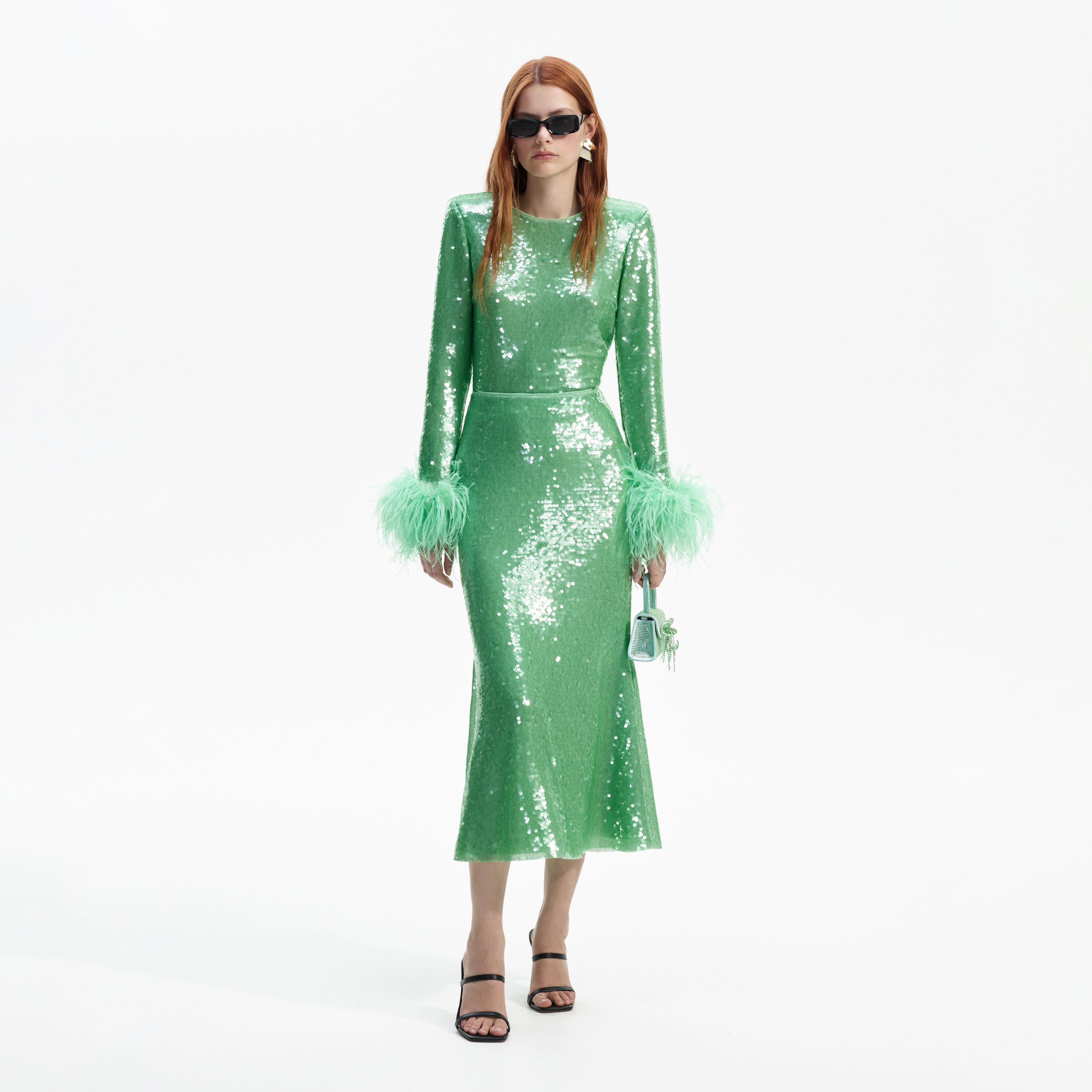 Mint Sequin Midi Skirt