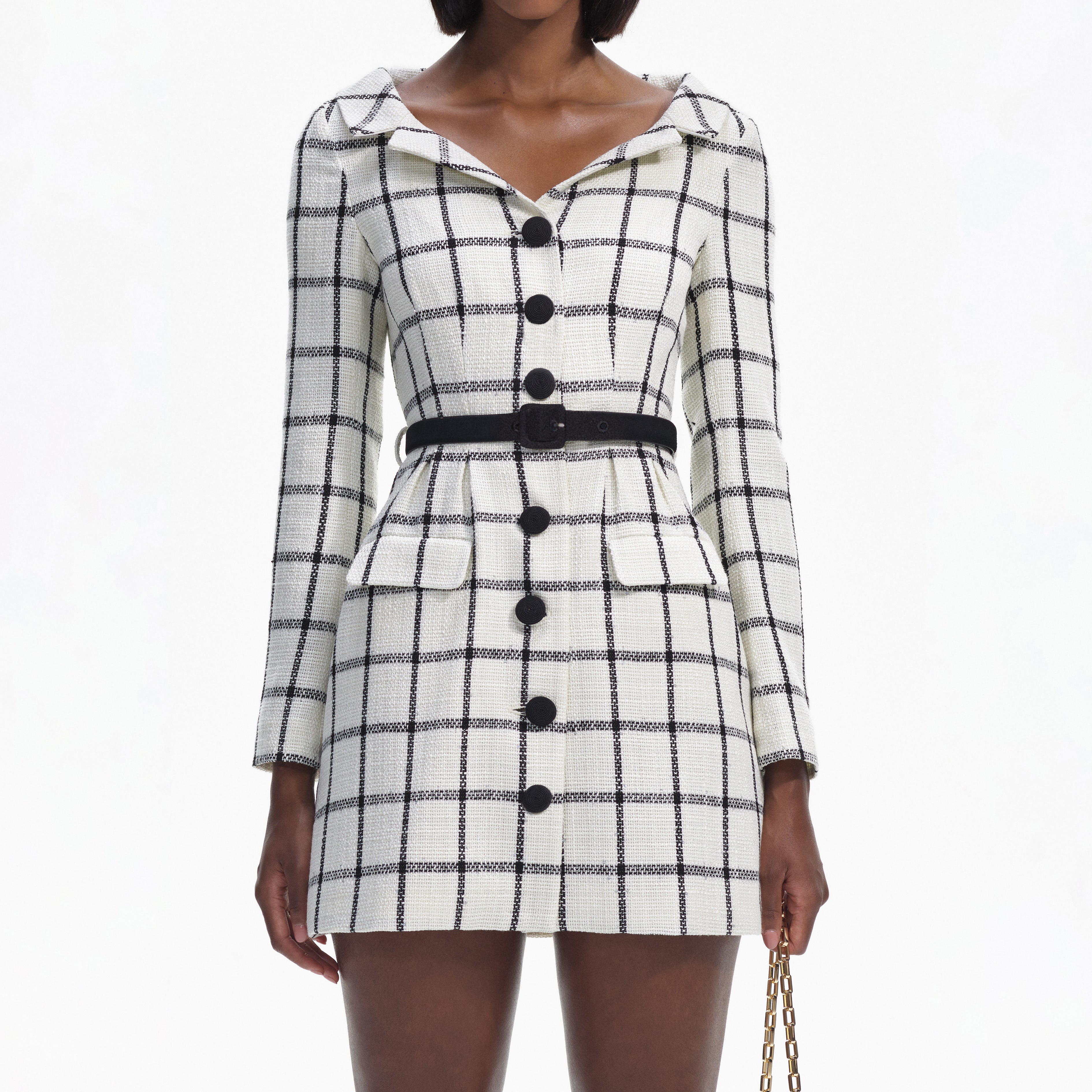 Cream Check Tailored Mini Dress