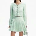 Mint Boucle Pleated Mini Skirt