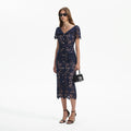 Navy Lace Open Neck Midi Dress