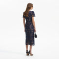 Navy Lace Open Neck Midi Dress