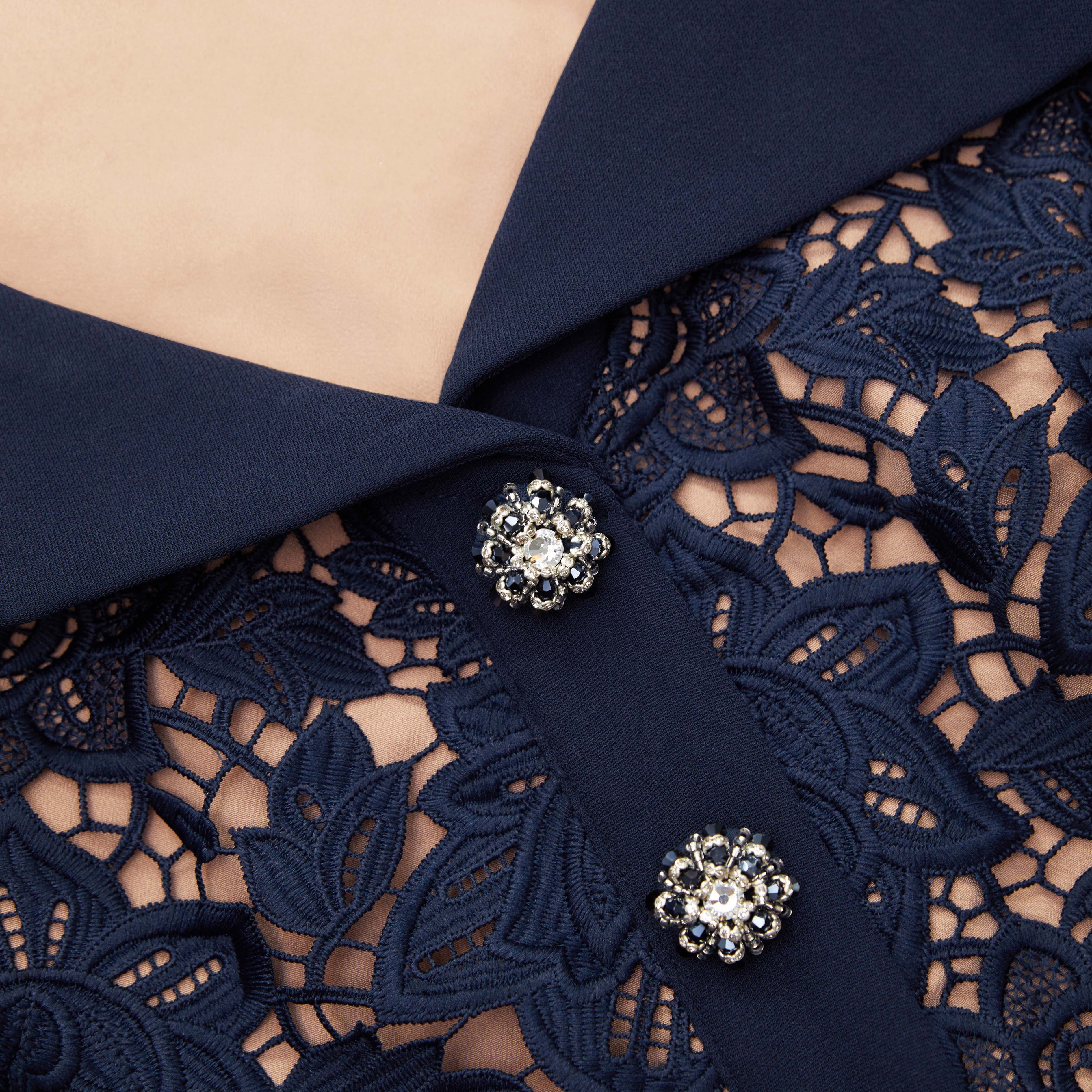 Navy Lace Open Neck Midi Dress