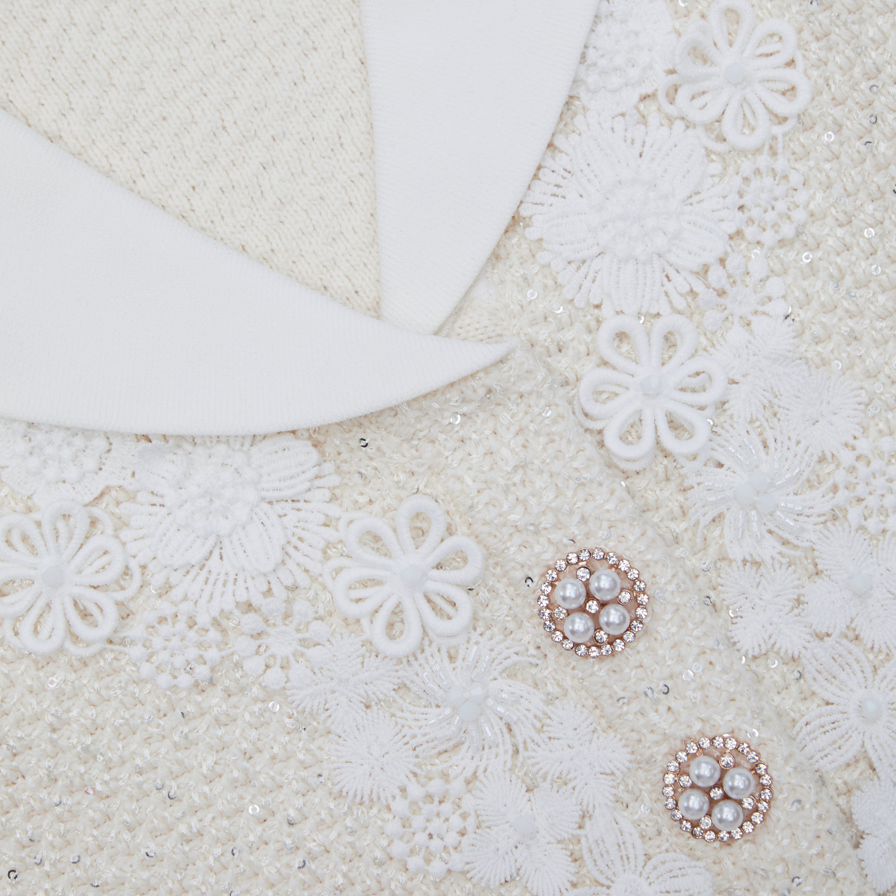 크림 시퀸 니트 미니 드레스