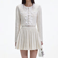 Cream Knit Floral Trim Cardigan