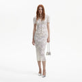 Cream Cord Lace V-Neck Midi Dress