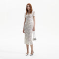 Cream Cord Lace V-Neck Midi Dress