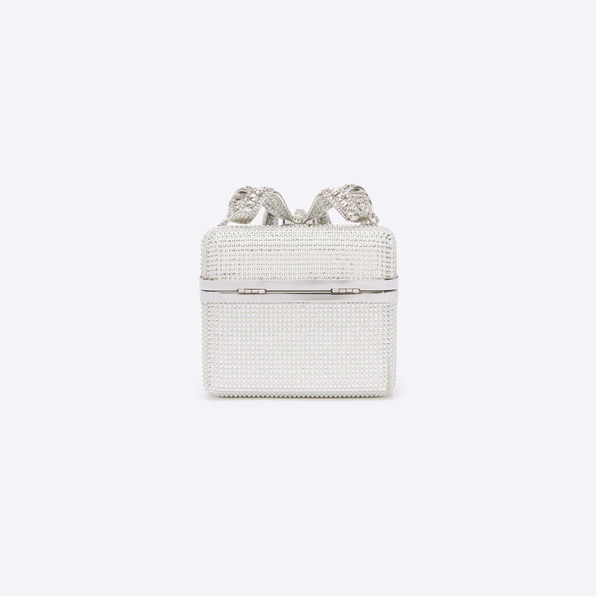 Back view of a woman wearing the Silver Rhinestone Vanity Bag