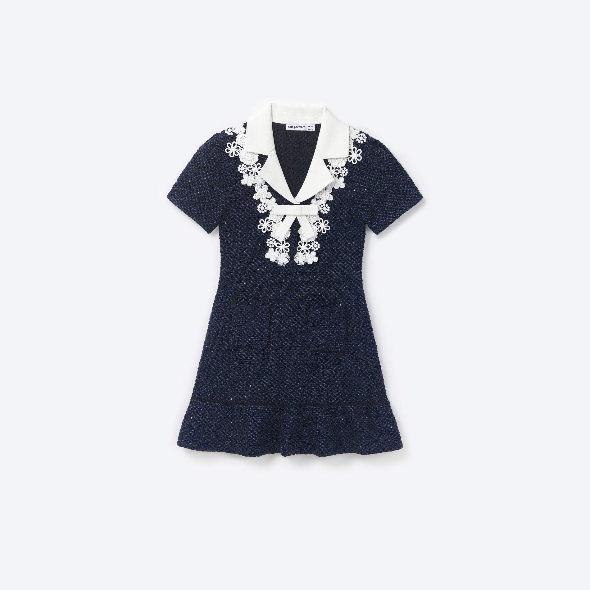 블루 스팽글 니트 보우 드레스