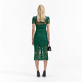 Green Lace Button Front Midi Dress