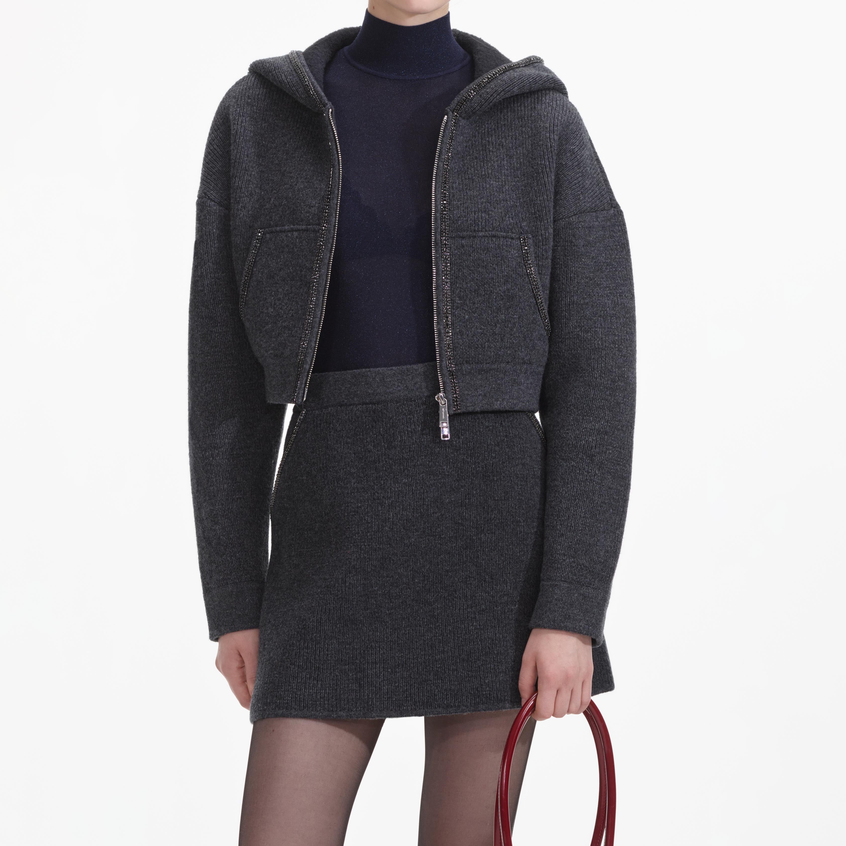 그레이 니트 미니 스커트