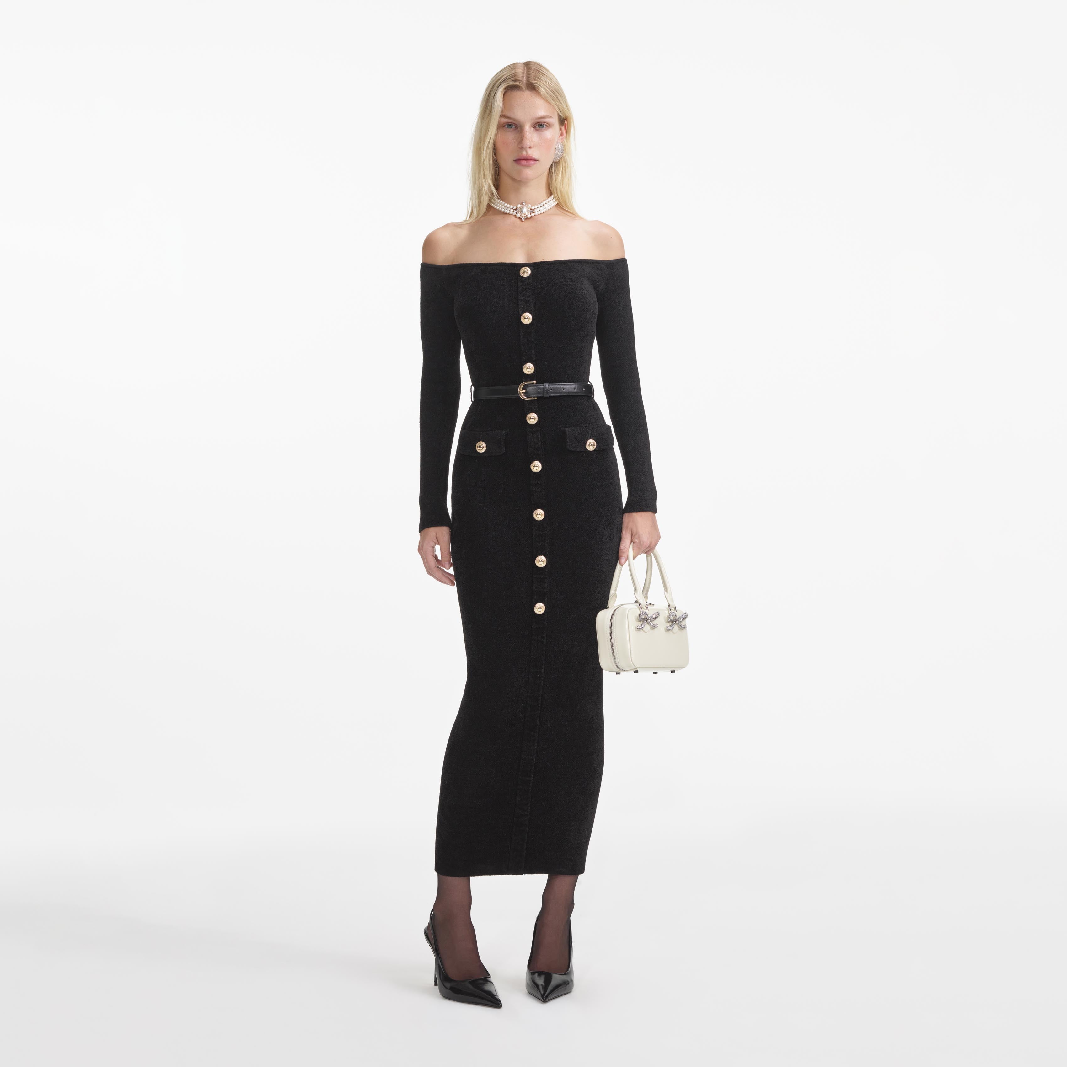 Black Chenille Knit Midi Dress – self-portrait