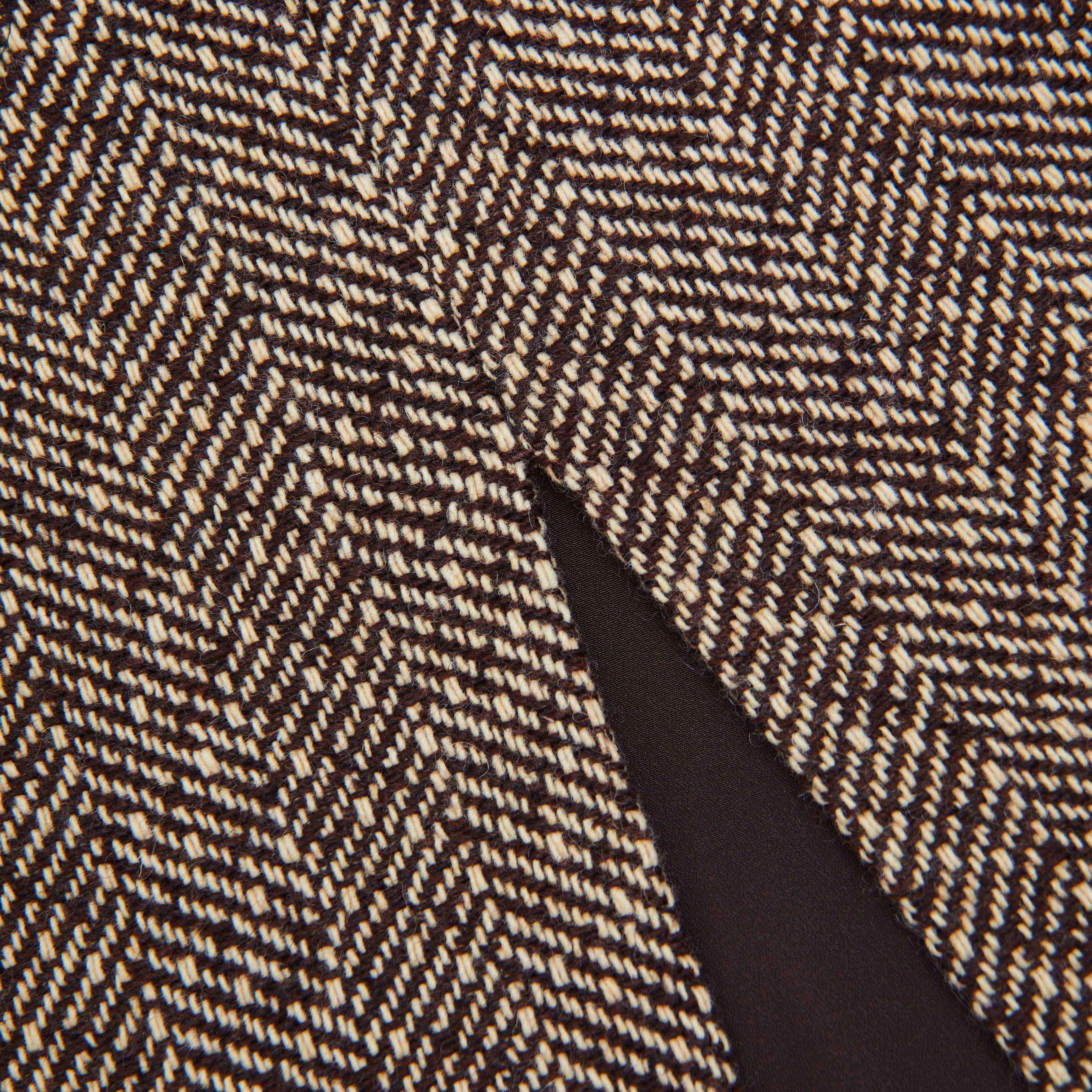 브라운 헤링본 미디 스커트