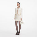 Cream Boucle Pearl Trim Mini Skirt