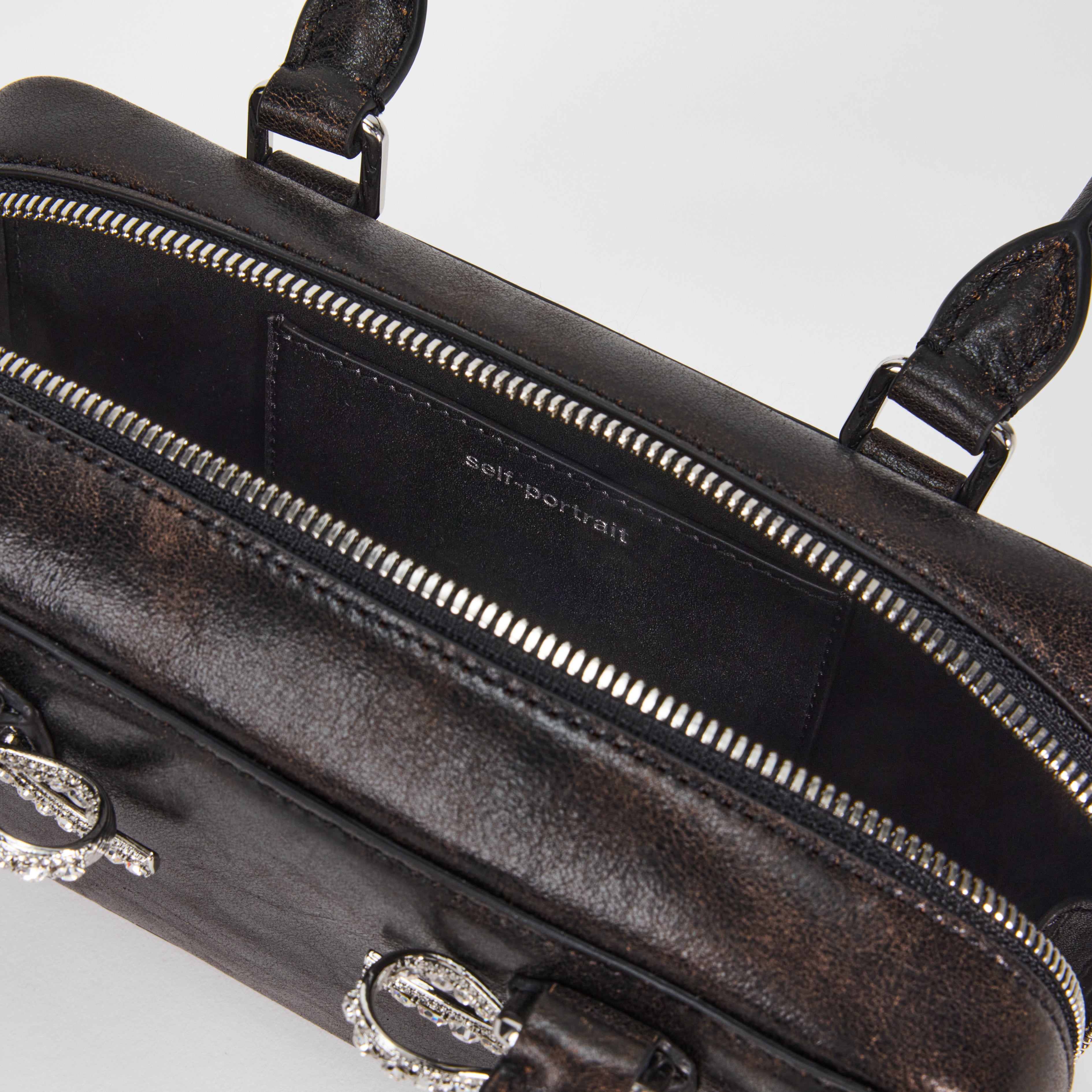 블랙 빈티지 가죽 미니 토트백