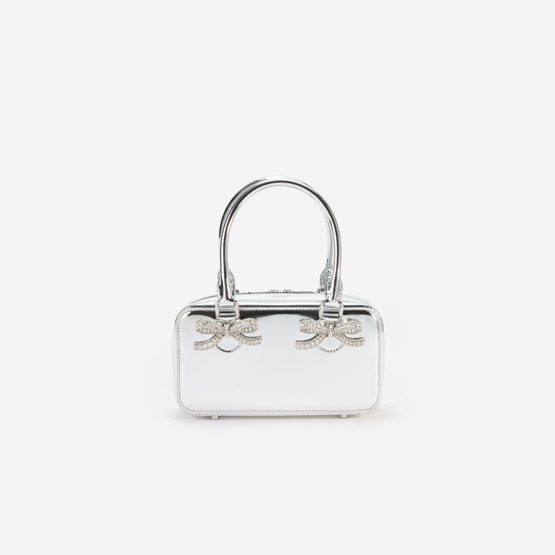 Metallic Silver Leather Mini Tote Bag