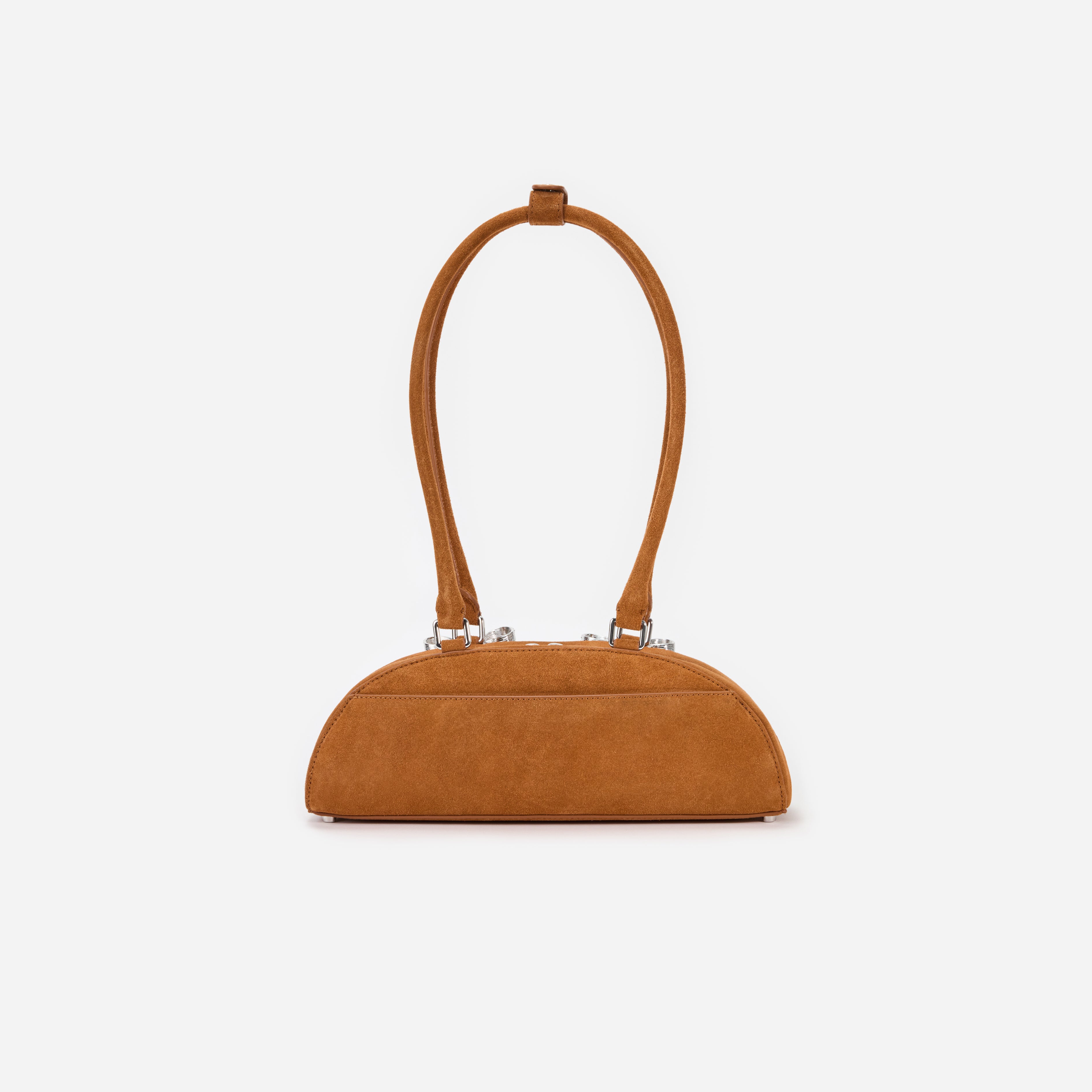 브라운 스웨이드 커브드 숄더백