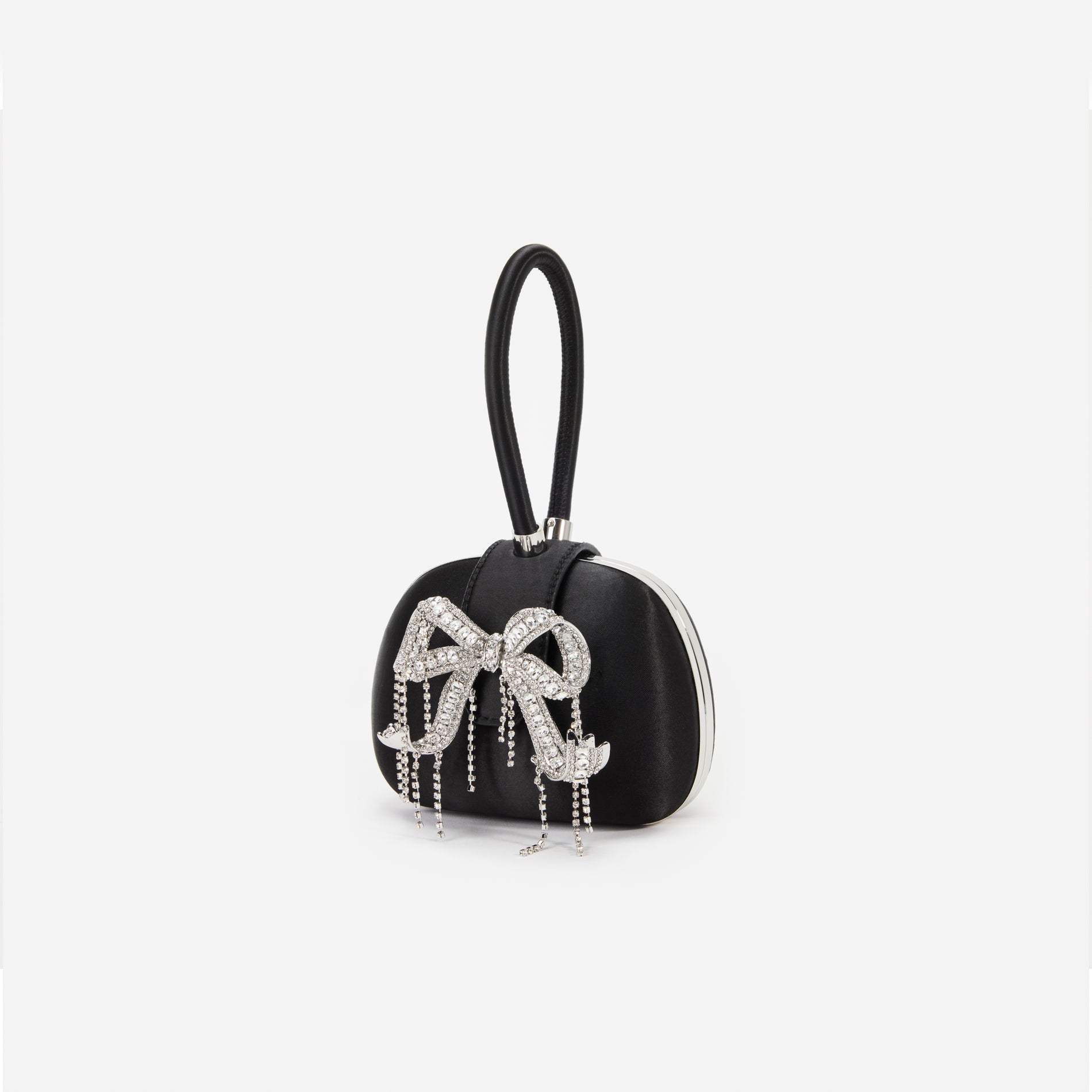 Black Satin Top Handle Clutch Bag