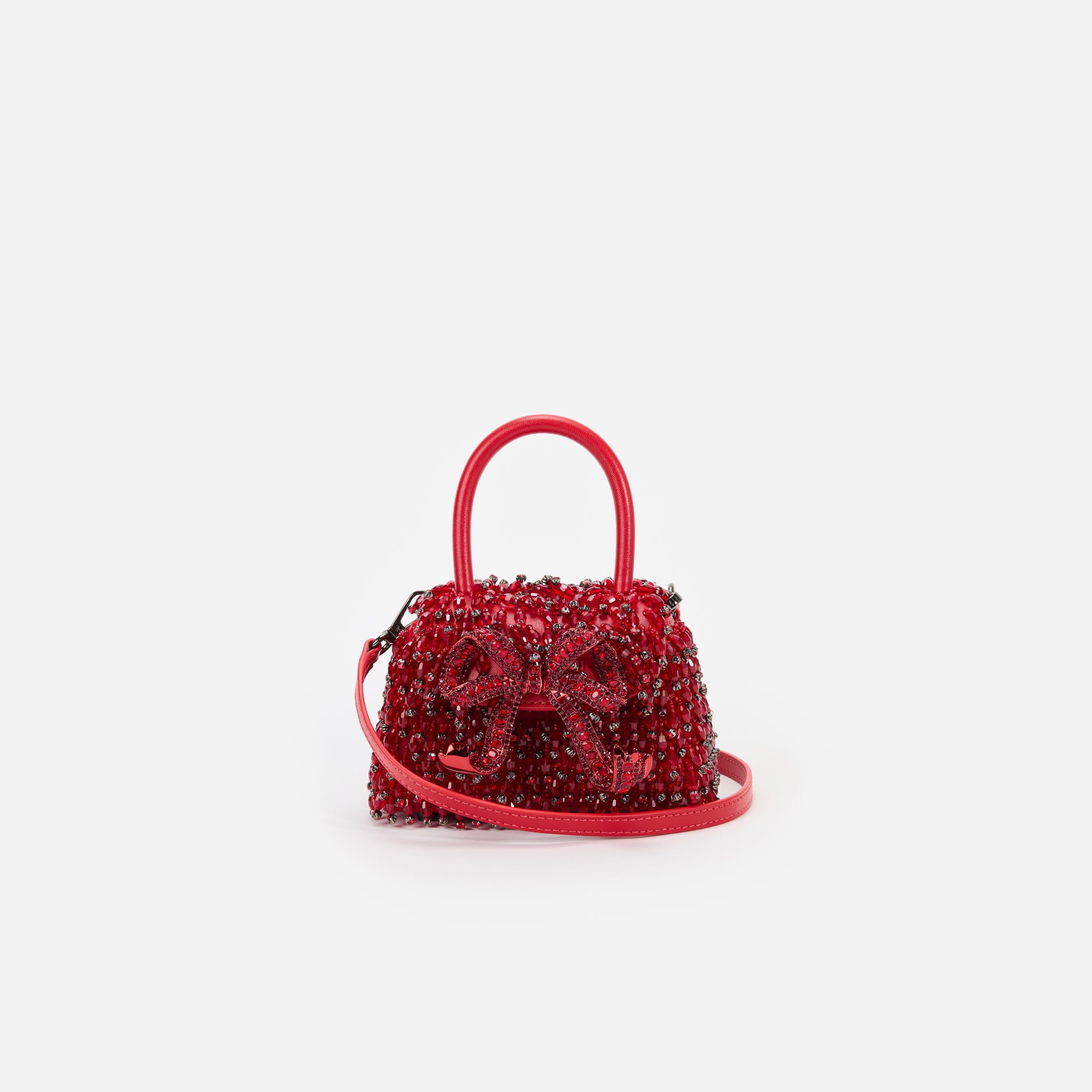 Red Embellished Micro Bow Bag