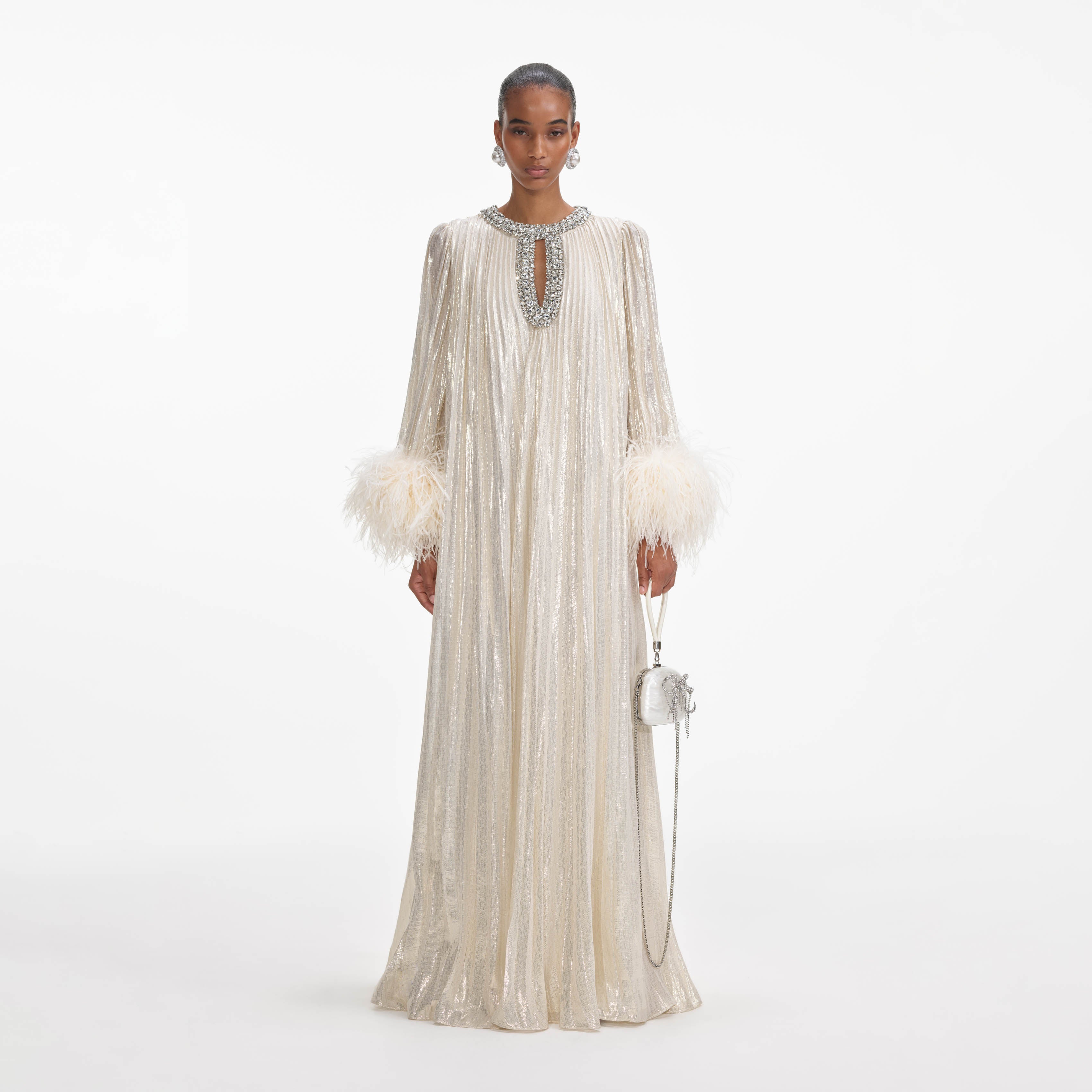 Gold Metallic Feather Maxi Dress self-portrait Gold Metallic Feather Maxi Dress self-portrait