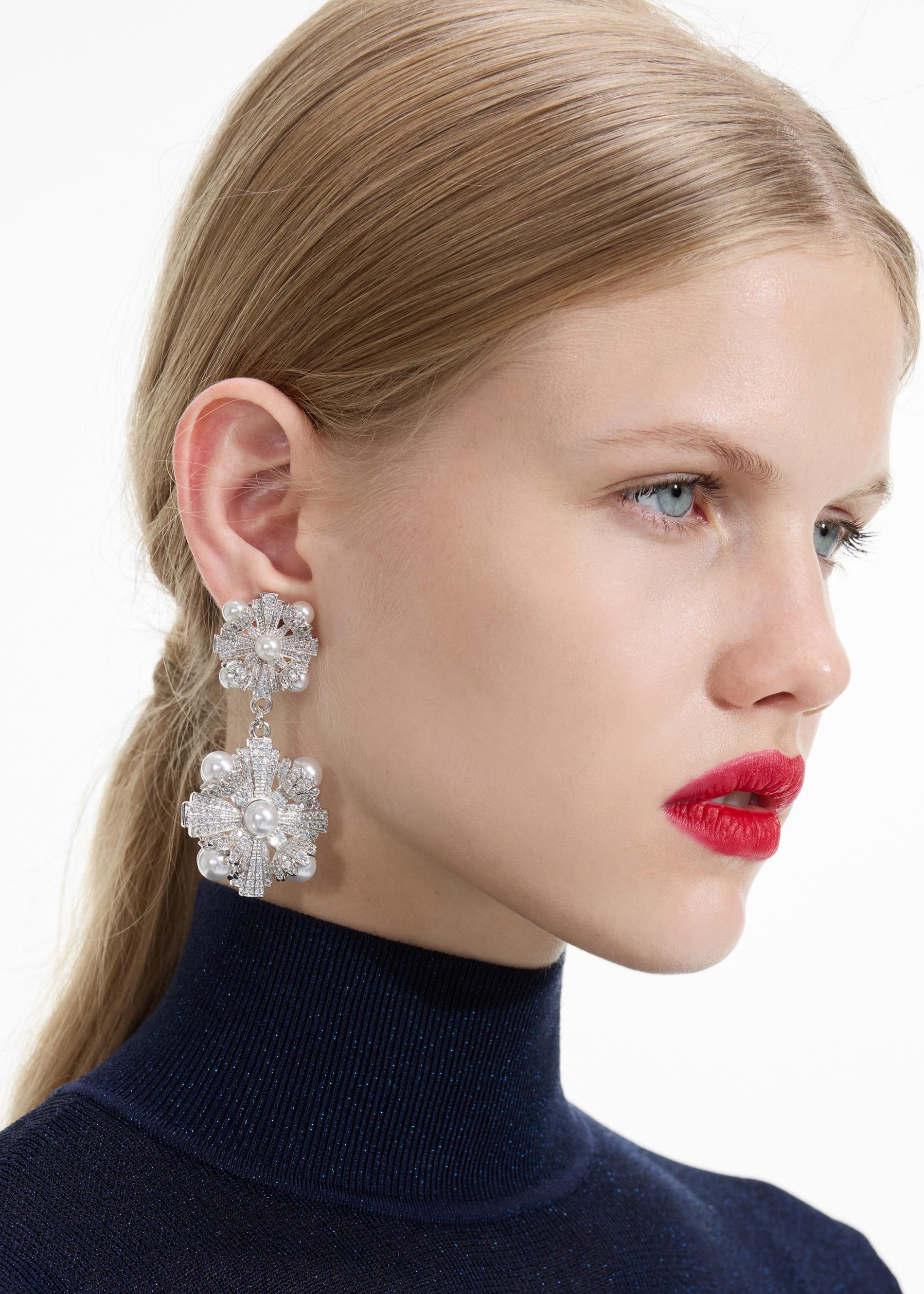 실버 장식 티어드 귀걸이