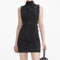블랙 라인스톤 크레이프 미니 드레스
