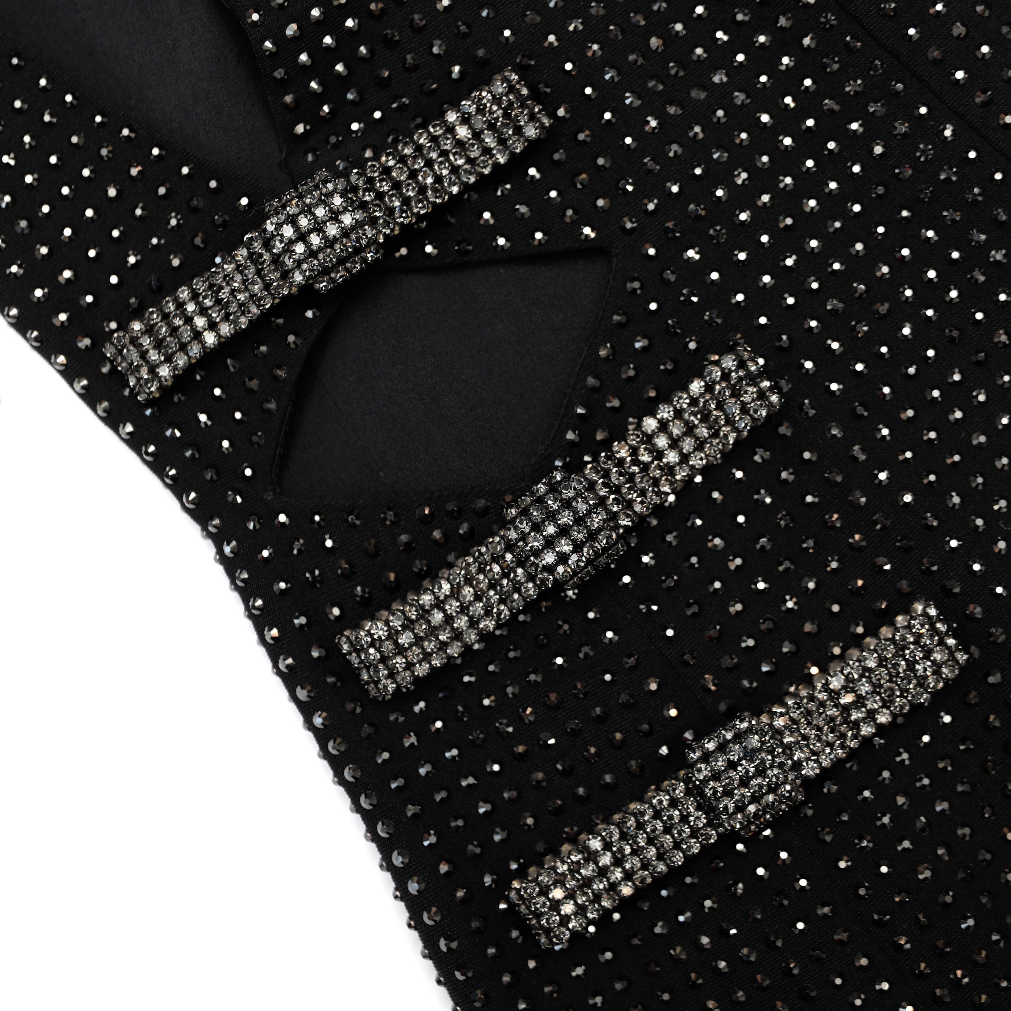 블랙 라인스톤 크레이프 미니 드레스