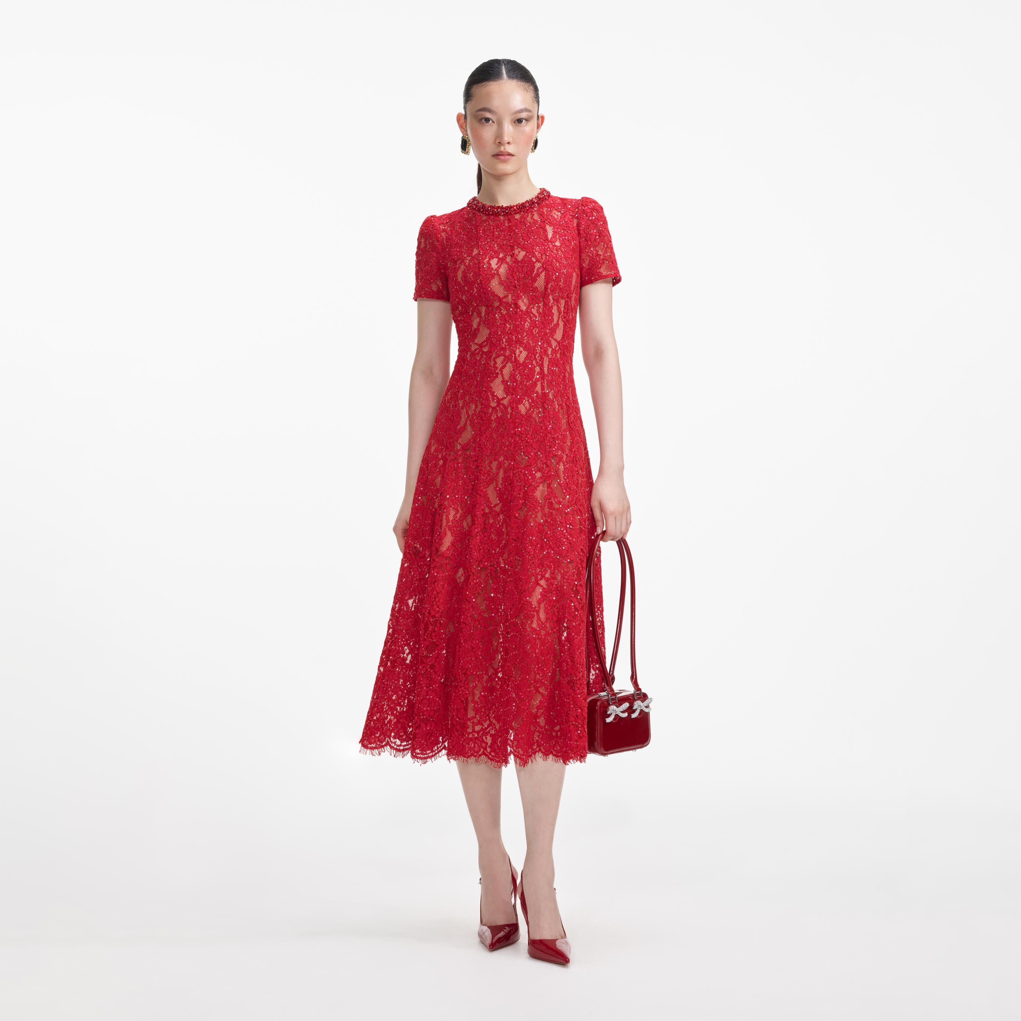 bright red lace dress Kata Red Lace Maxi Dress - US 4