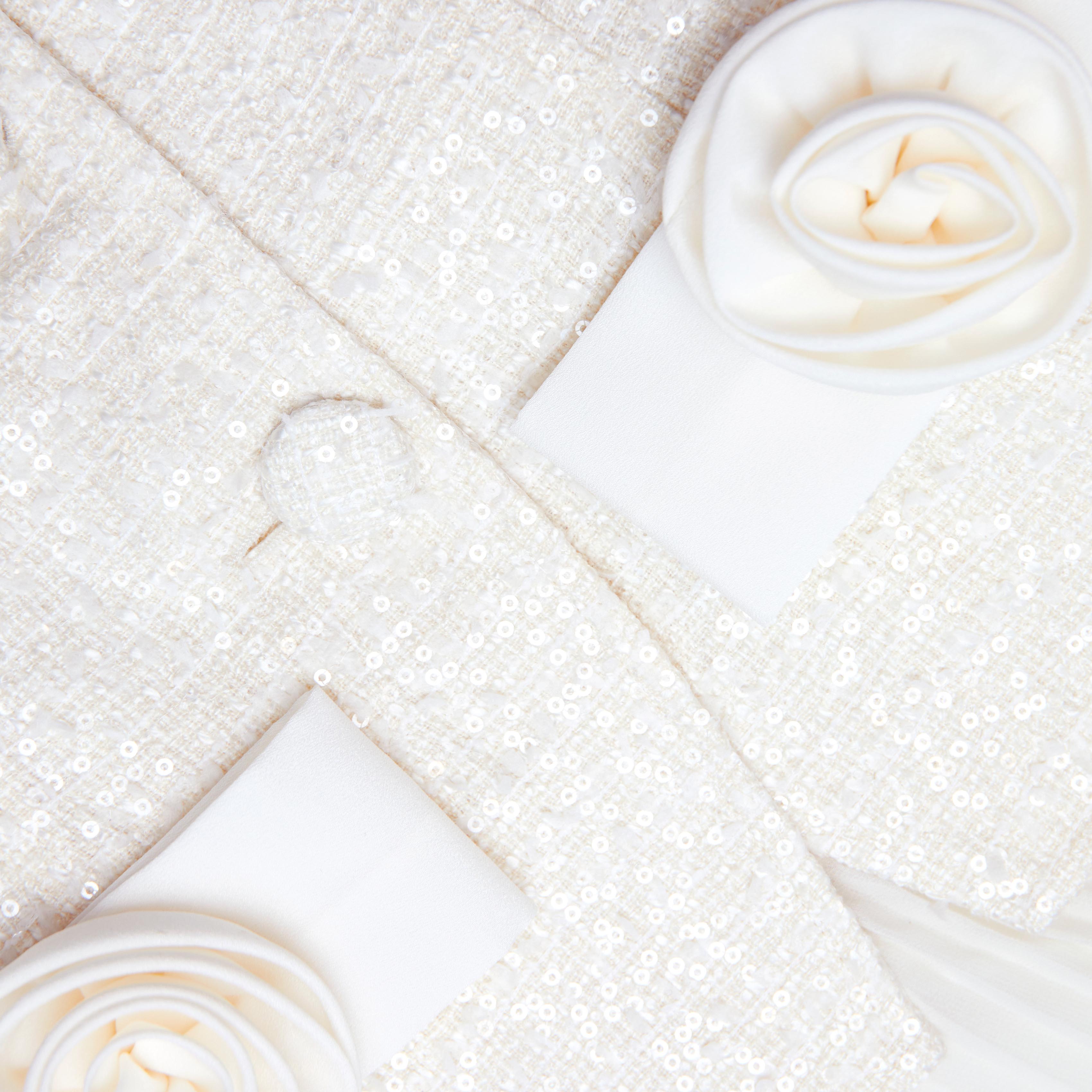 Cream Boucle Bow Detail Midi Dress