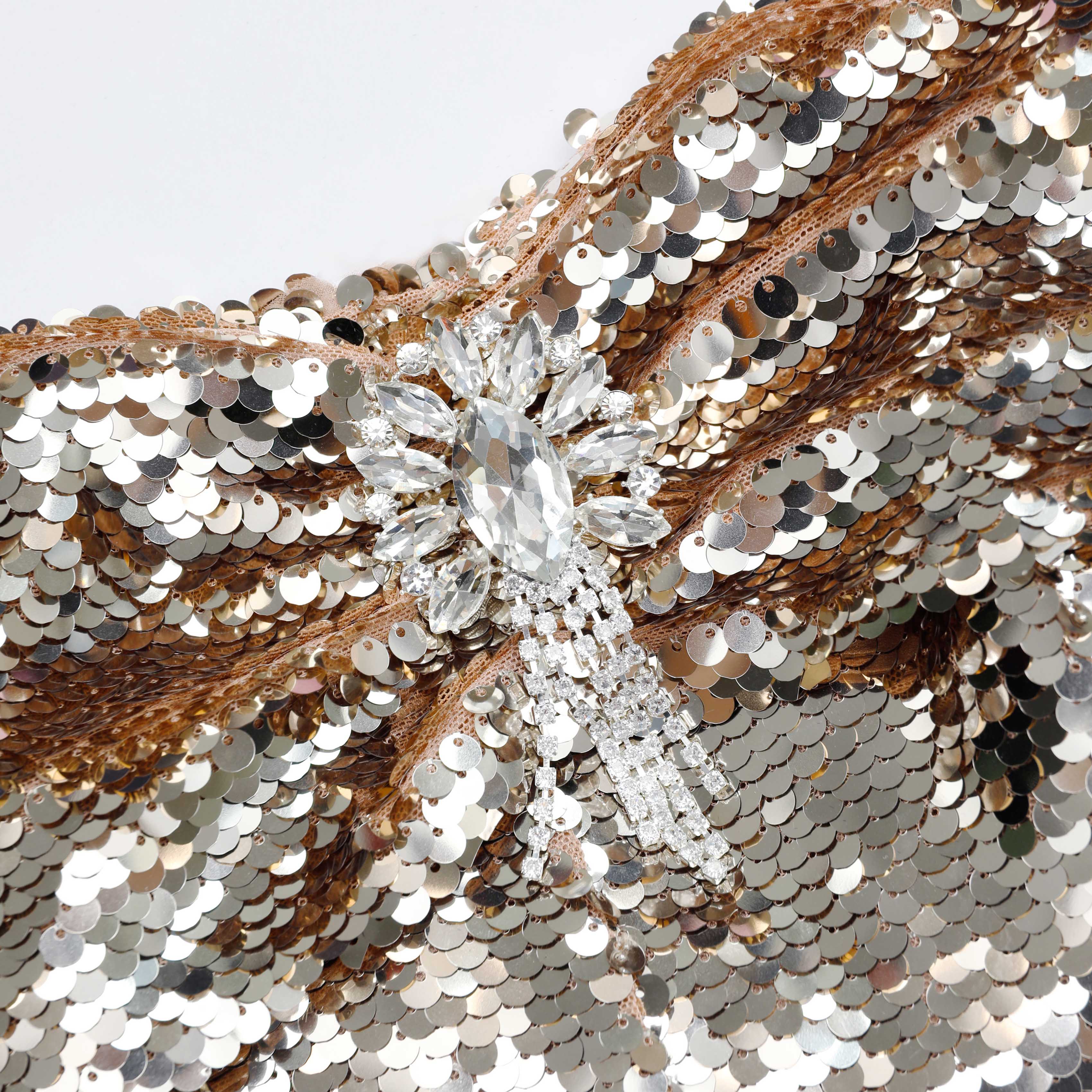 골드 스팽글 오프숄더 미니 드레스