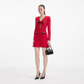 Red Textured Knit Corsage Mini Dress