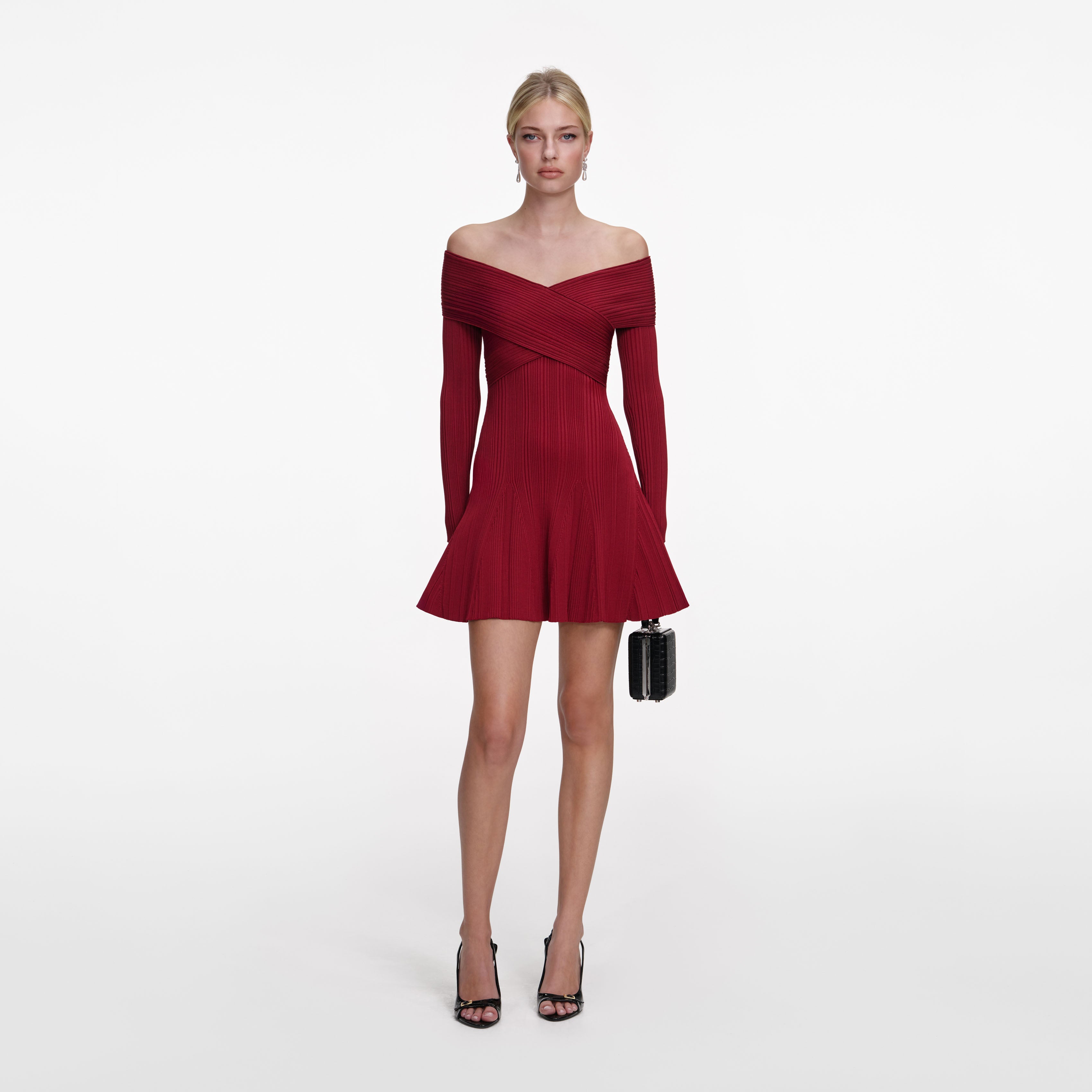 Burgundy Viscose Knit Mini Dress self-portrait Burgundy Viscose Knit Mini Dress self-portrait
