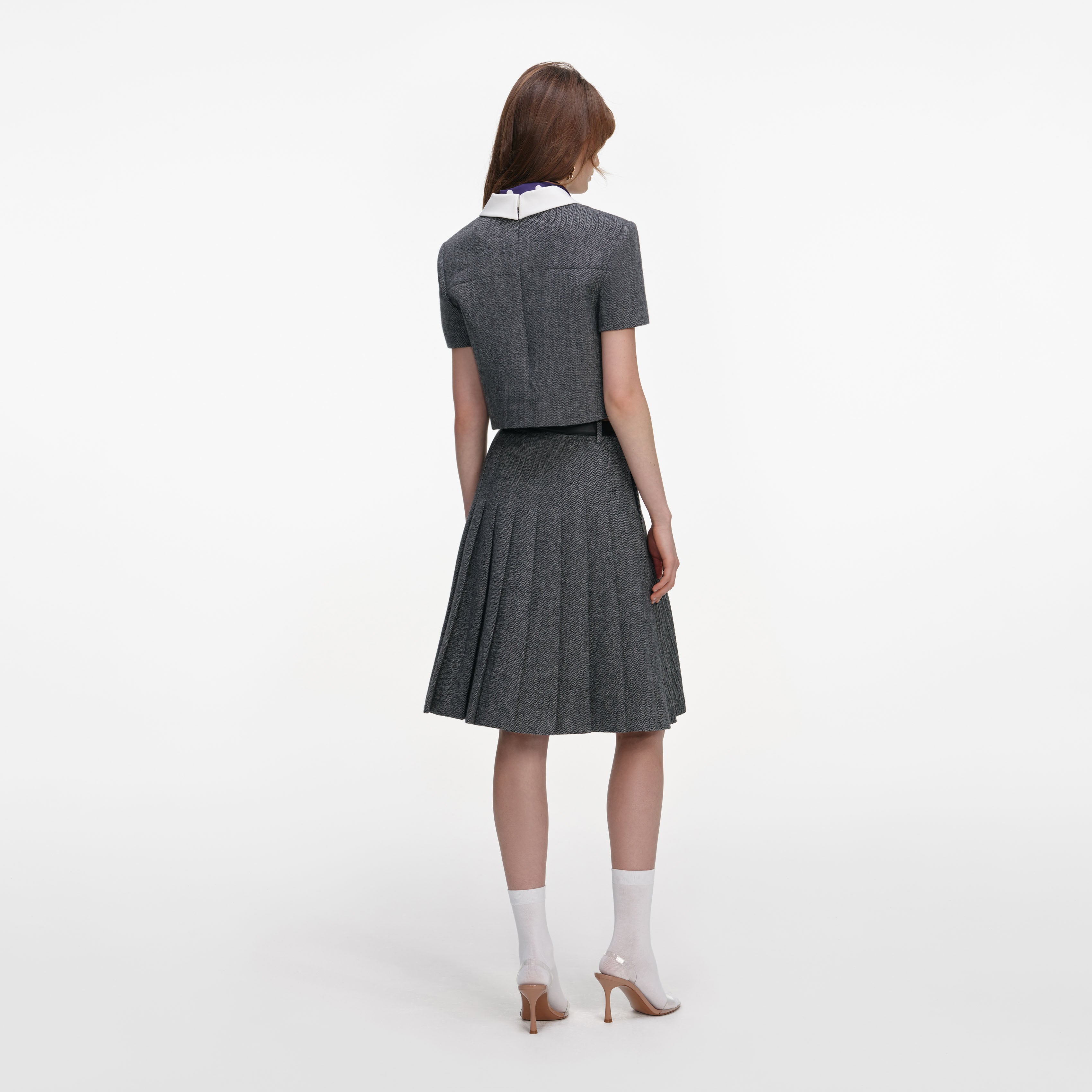 Grey Herringbone Scarf Detail Top