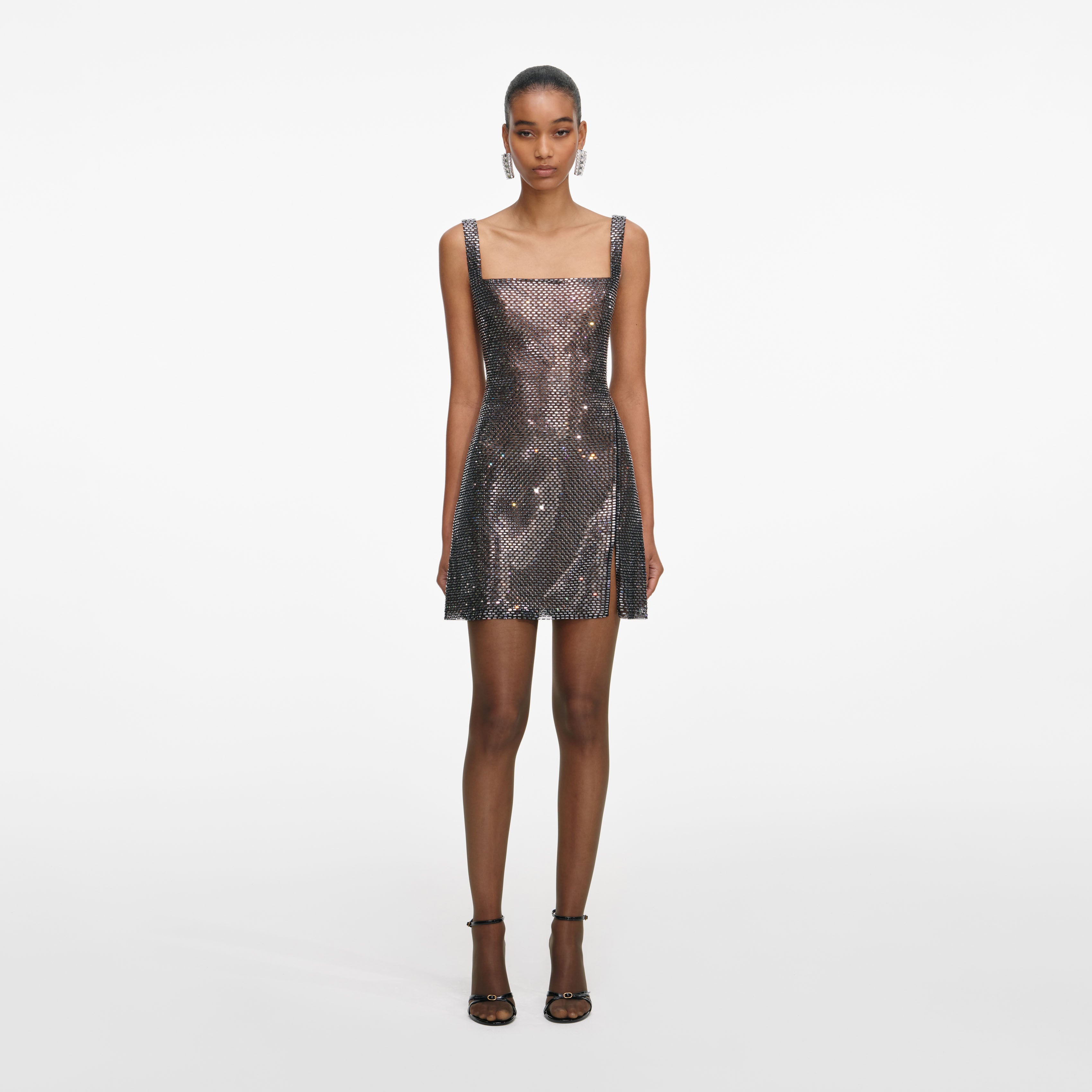 gunmetal grey dress Grey Gunmetal Swirl Embellished Mini Dress 4