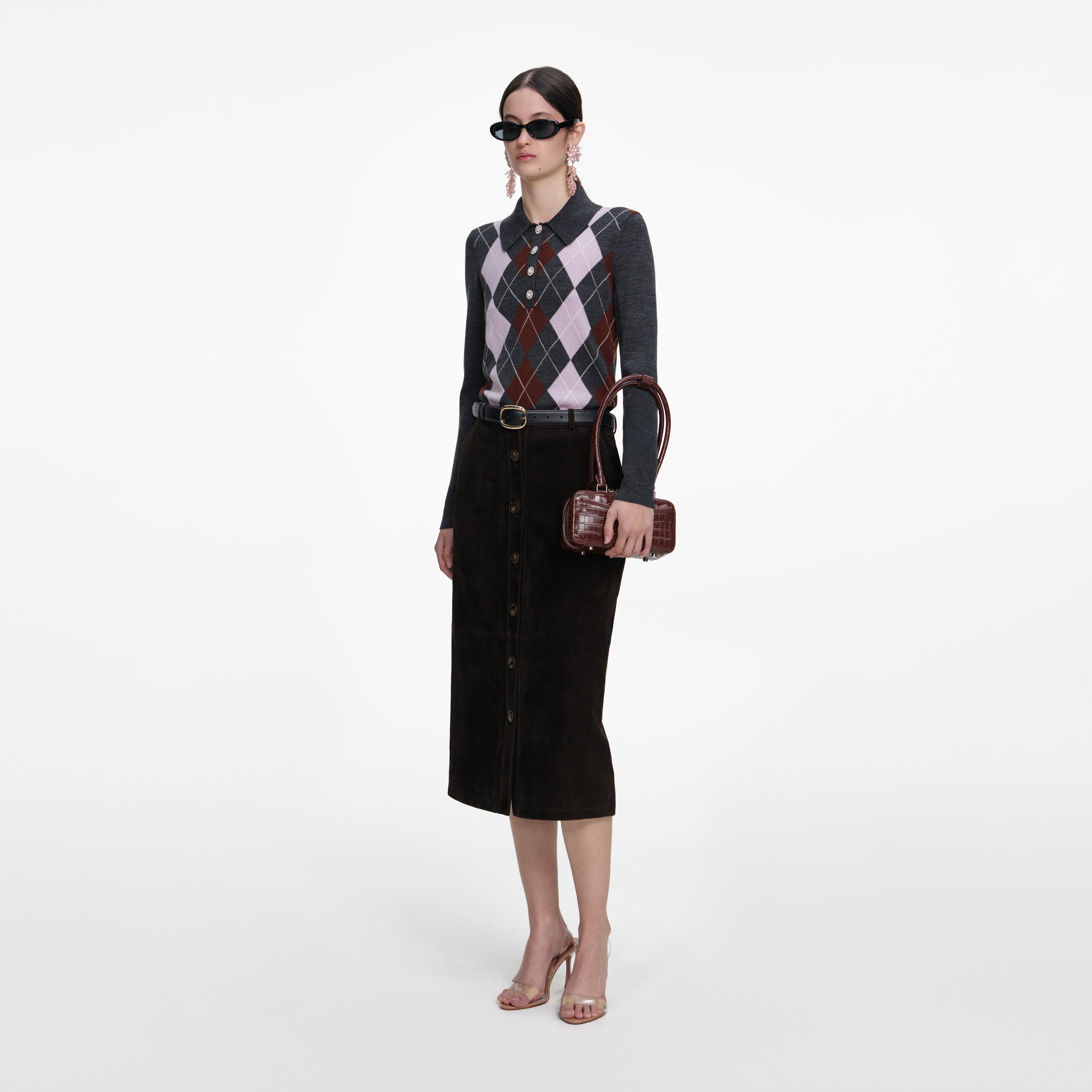 Brown Suede Midi Skirt