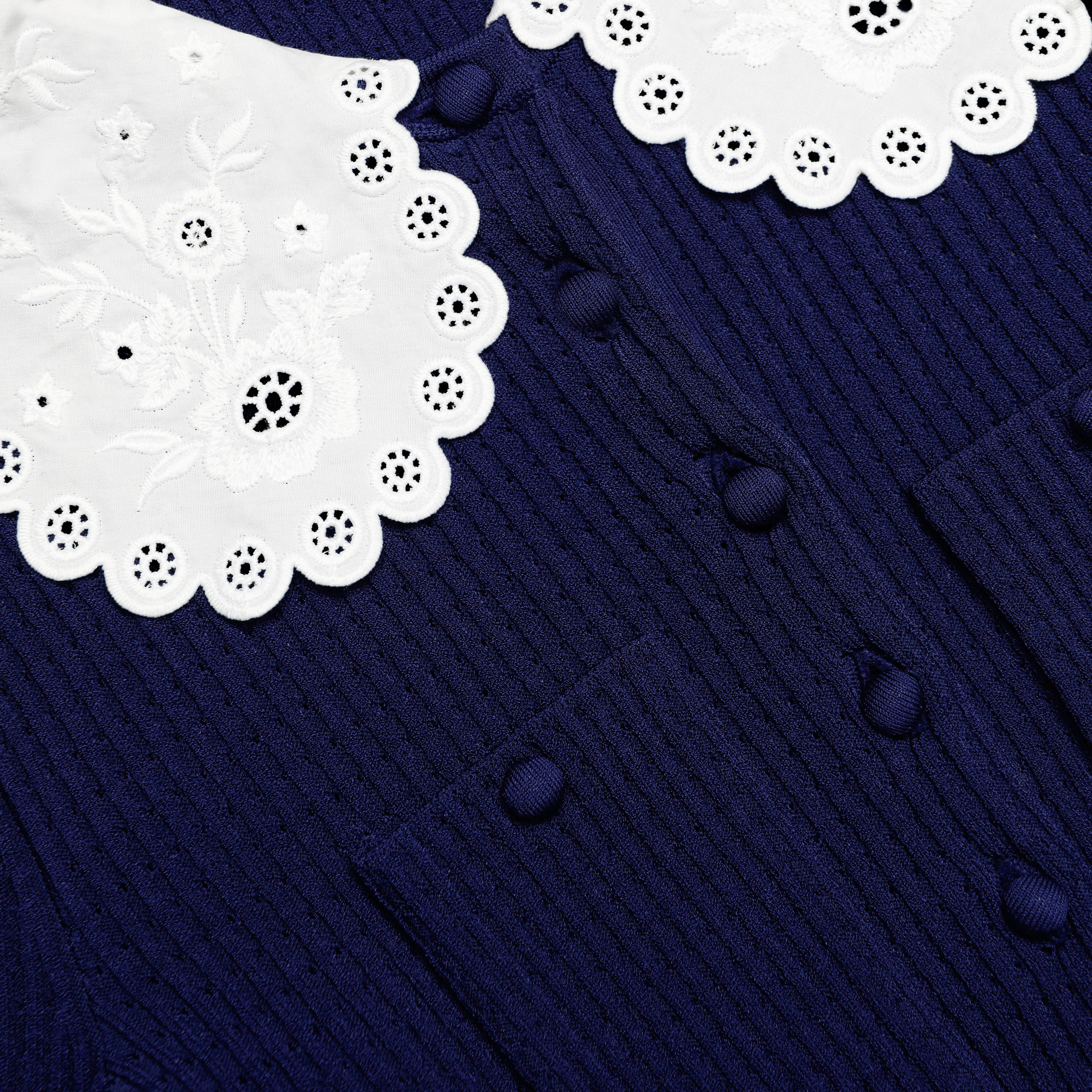 Navy Knit Taffeta Mini Dress