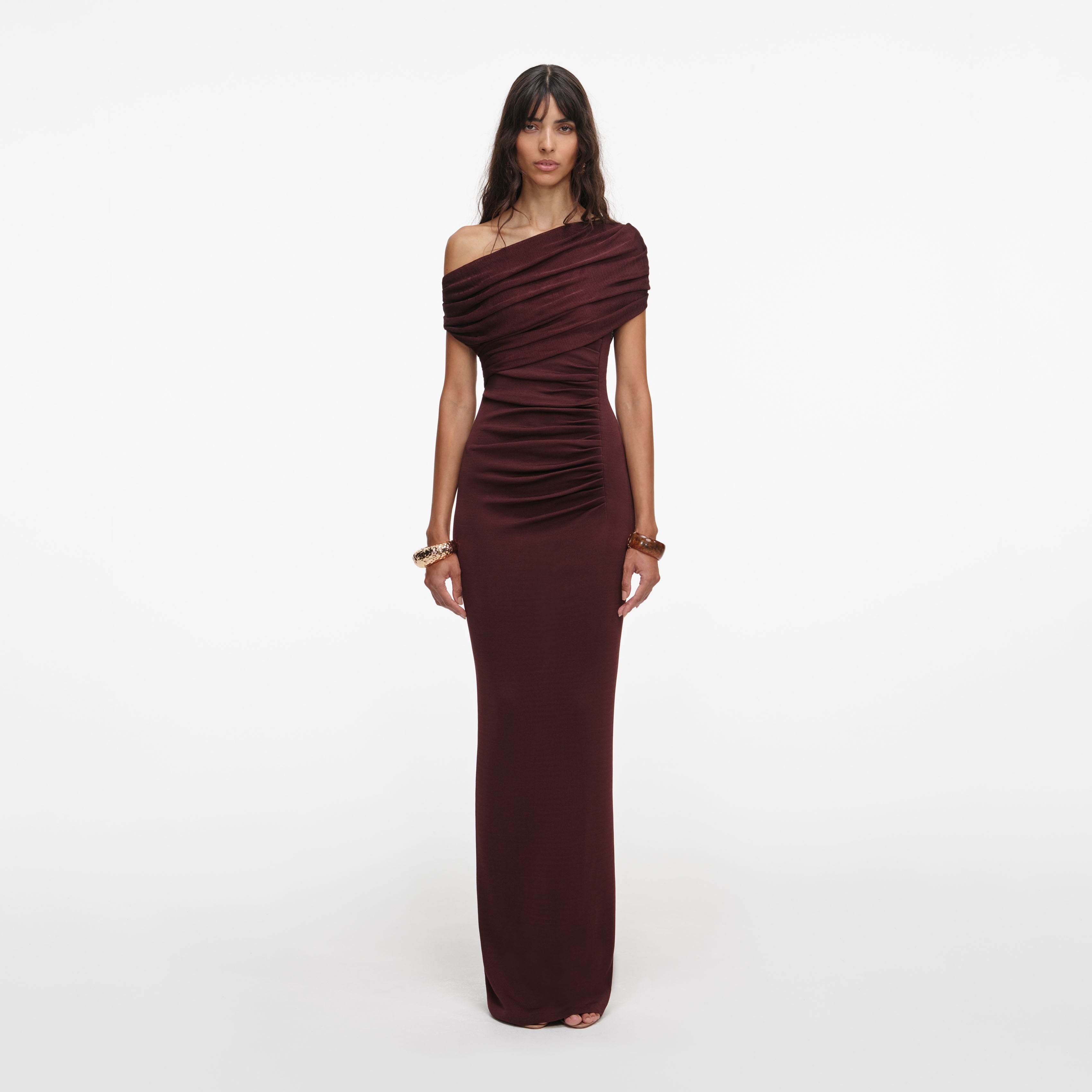 Brown Draped Knit Midi Dress self-portrait Brown Draped Knit Midi Dress self-portrait