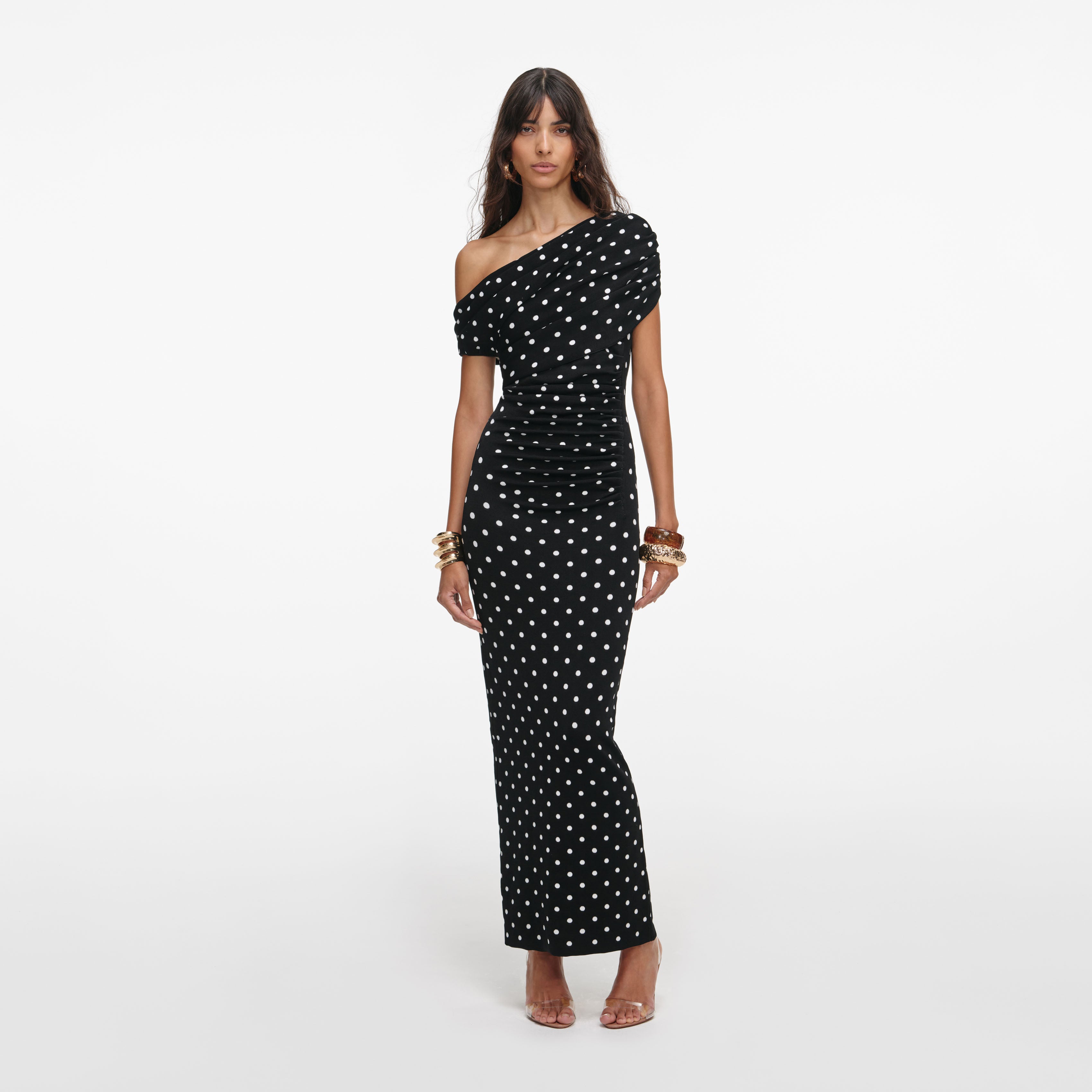 Polka Dot Draped Knit Midi Dress self-portrait Polka Dot Draped Knit Midi Dress self-portrait