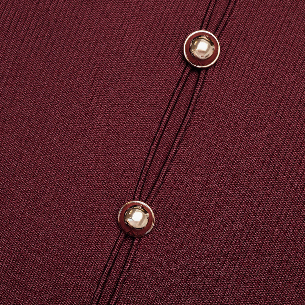 A close up of the fabric for the Burgundy Keyhole Knit Top