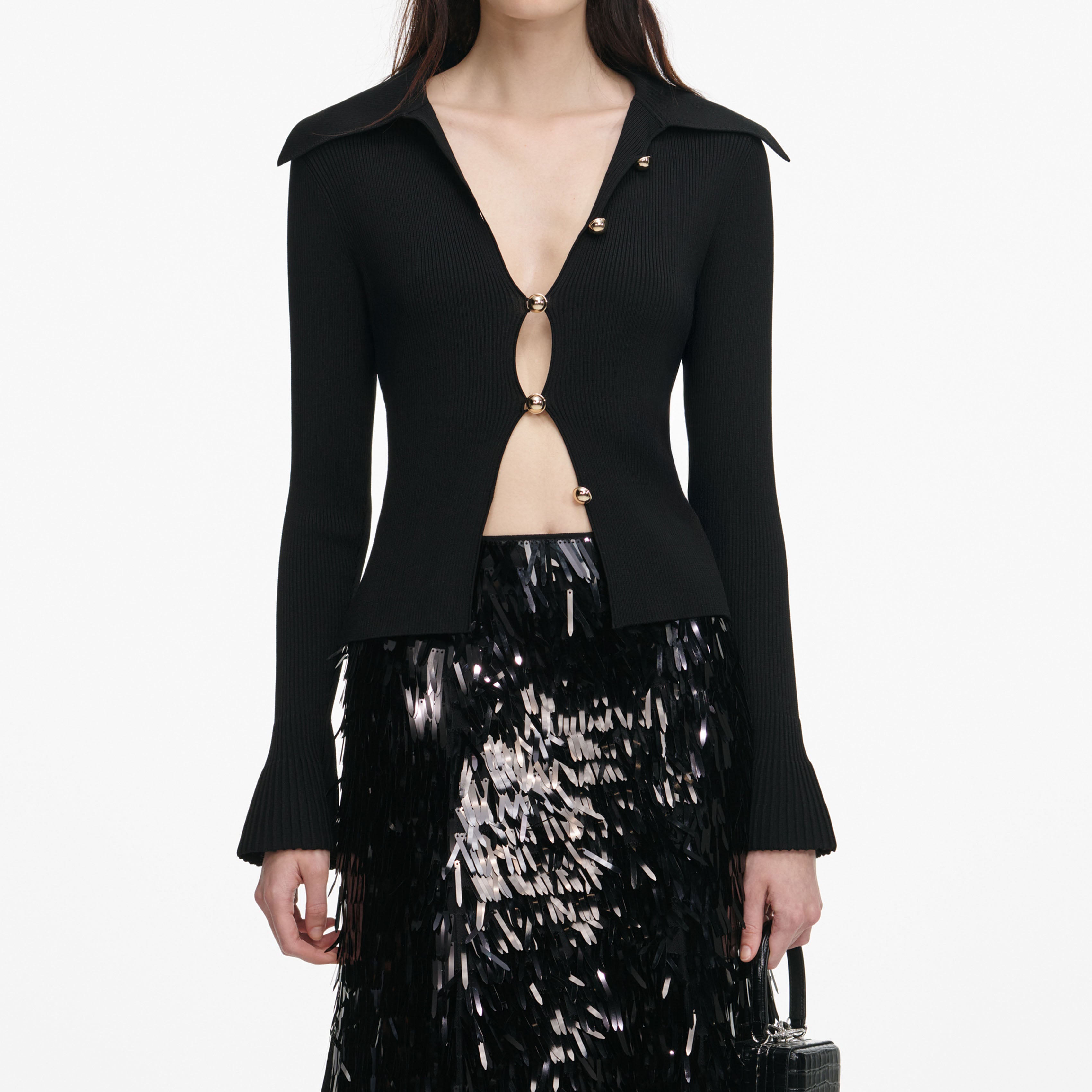 Black Button Down Knit Top