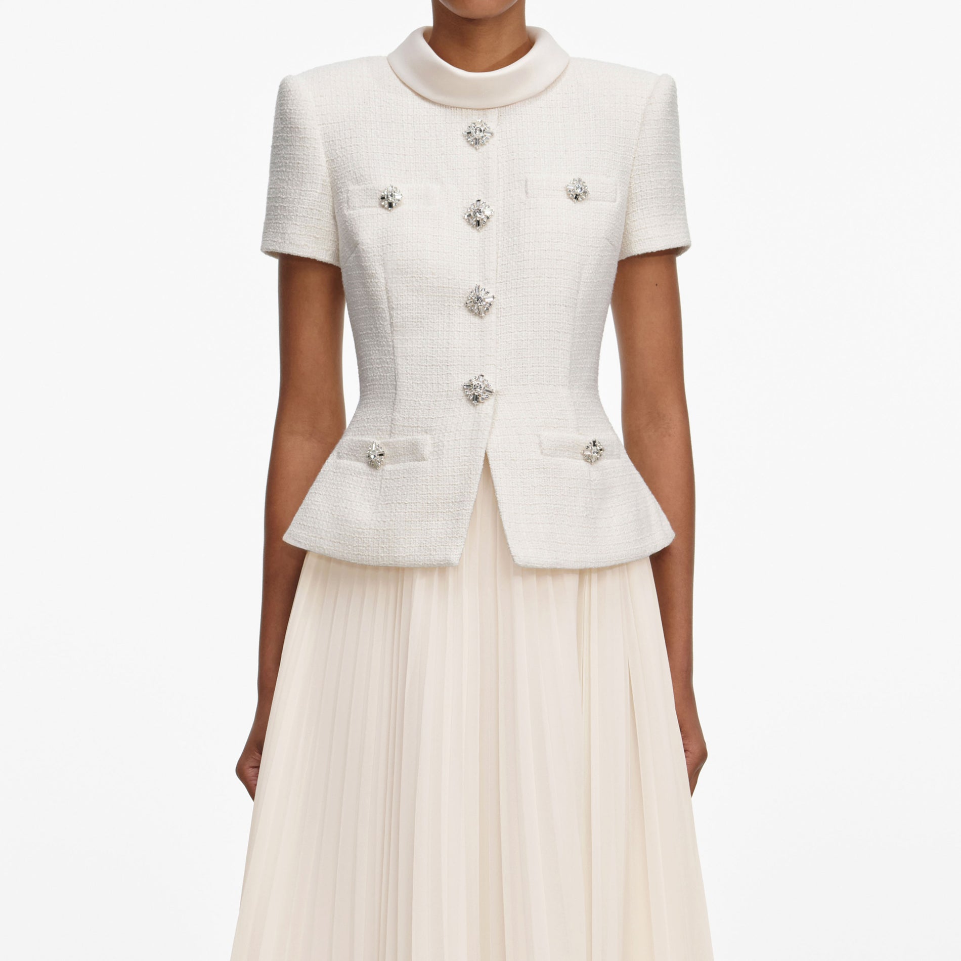 Cream Boucle Collared Midi Dress