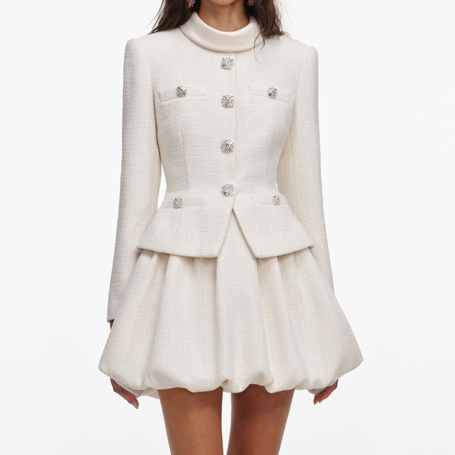 Cream Boucle Collared Mini Dress