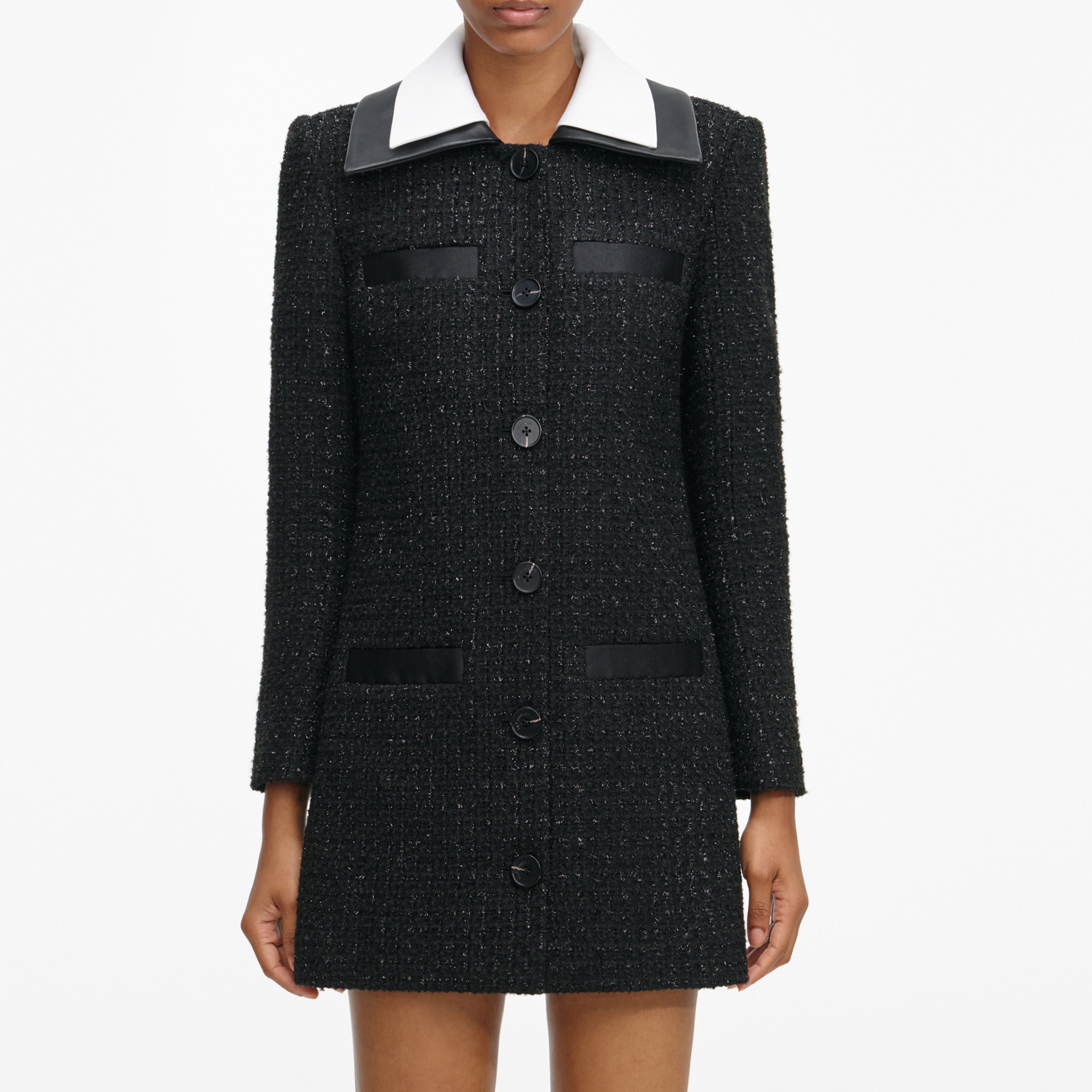 Black Boucle Contrast Collar Mini Dress
