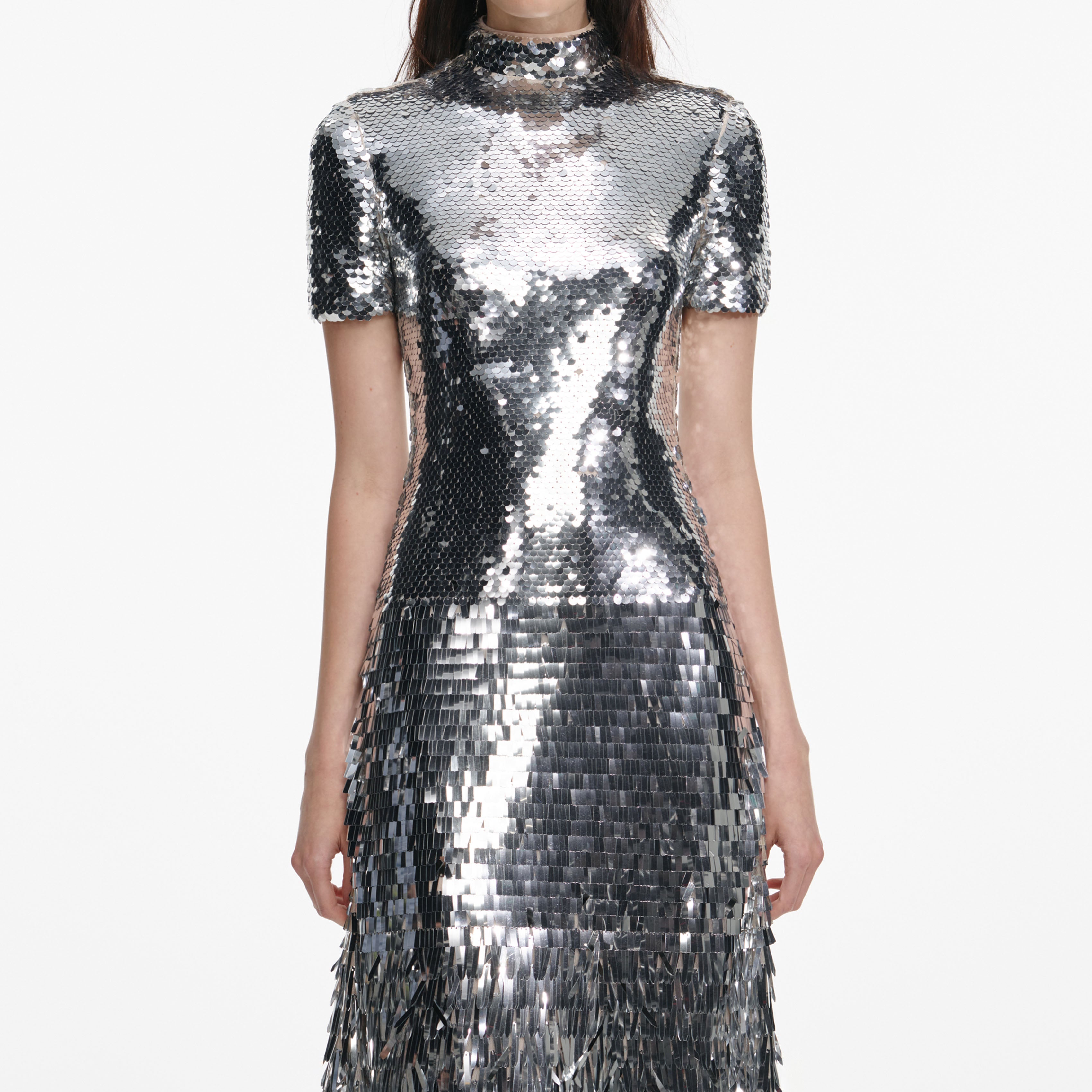Silver Gradient Sequin Midi Dress