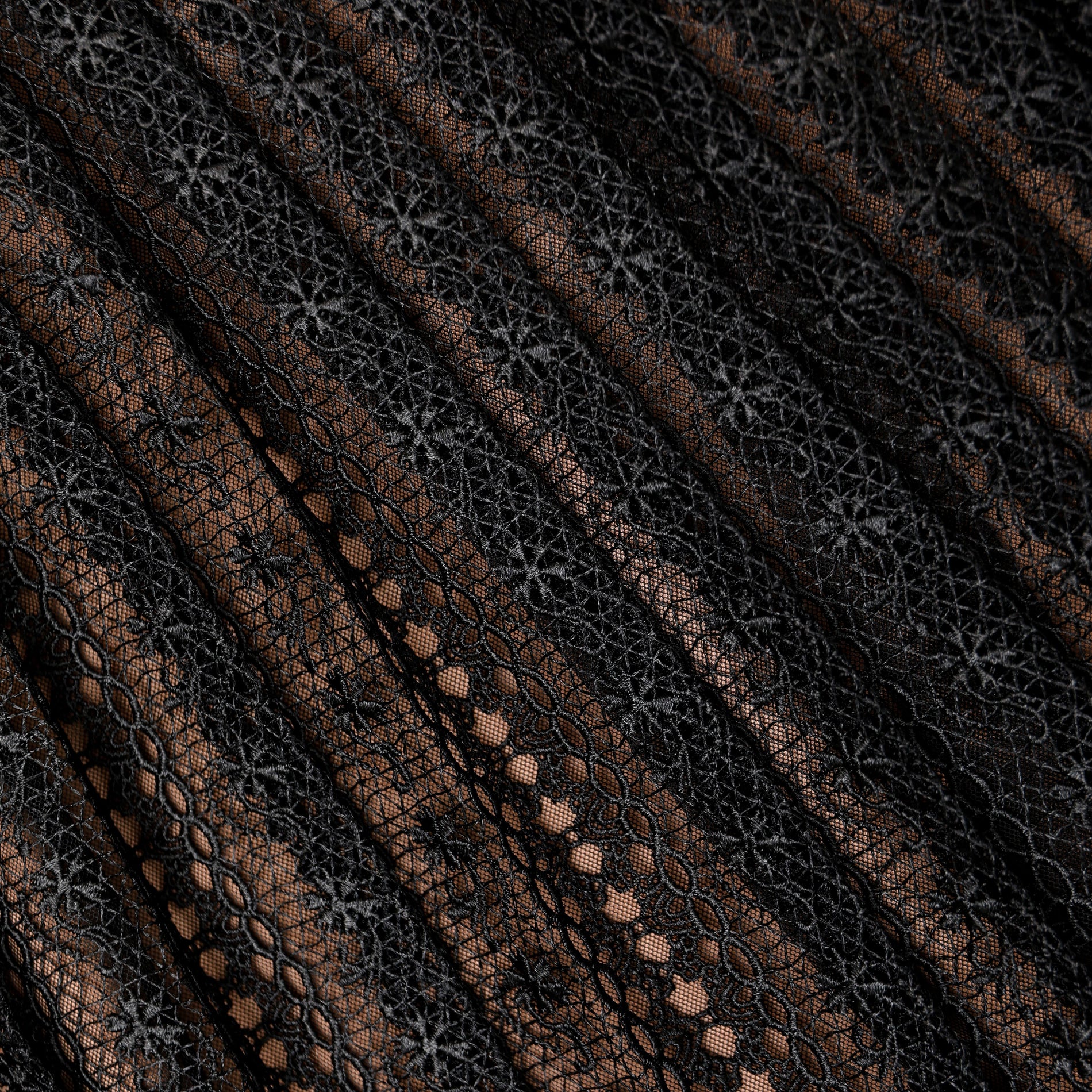 A close up of the fabric for the Black Organza Lace Midi Skirt