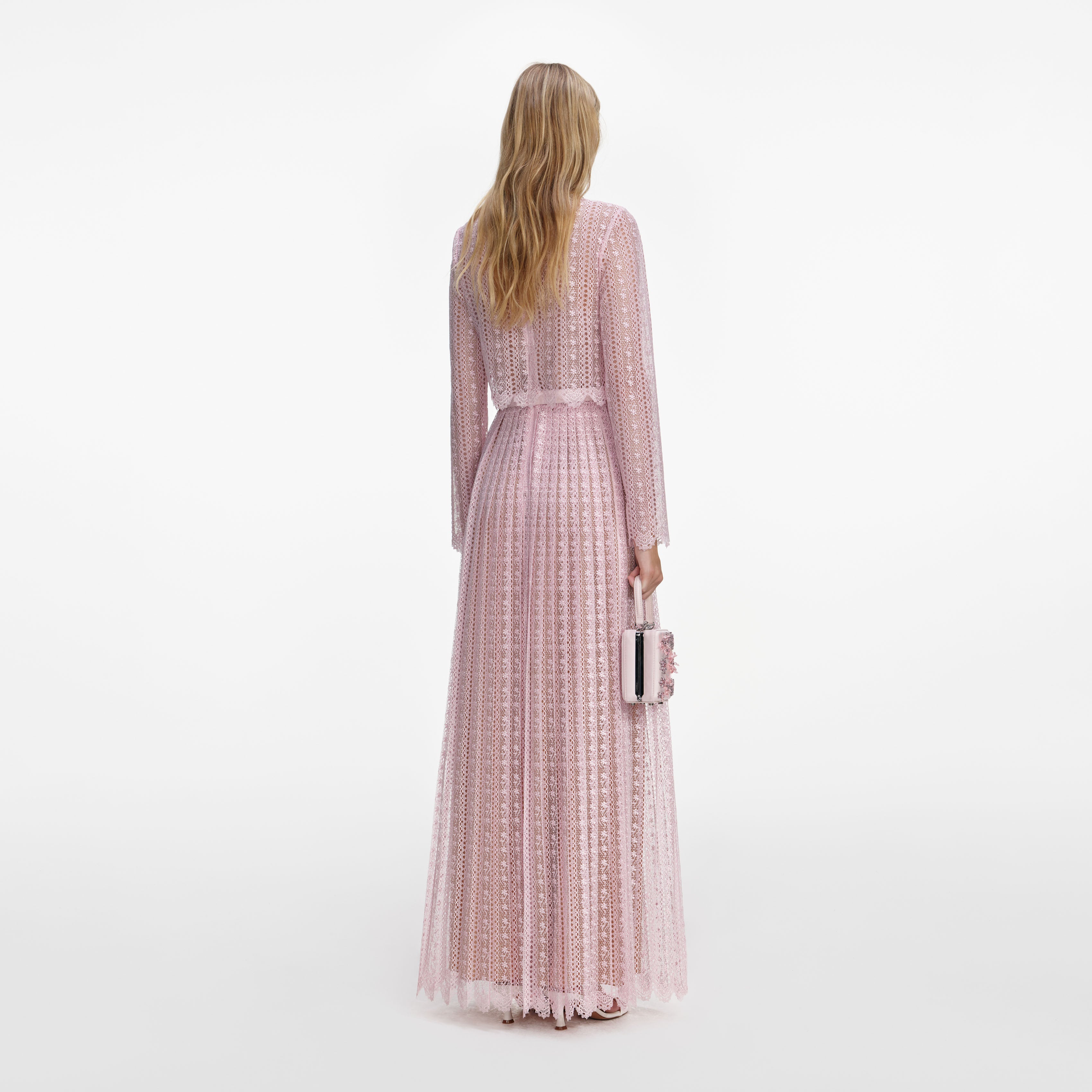 Pink Organza Lace Maxi Dress