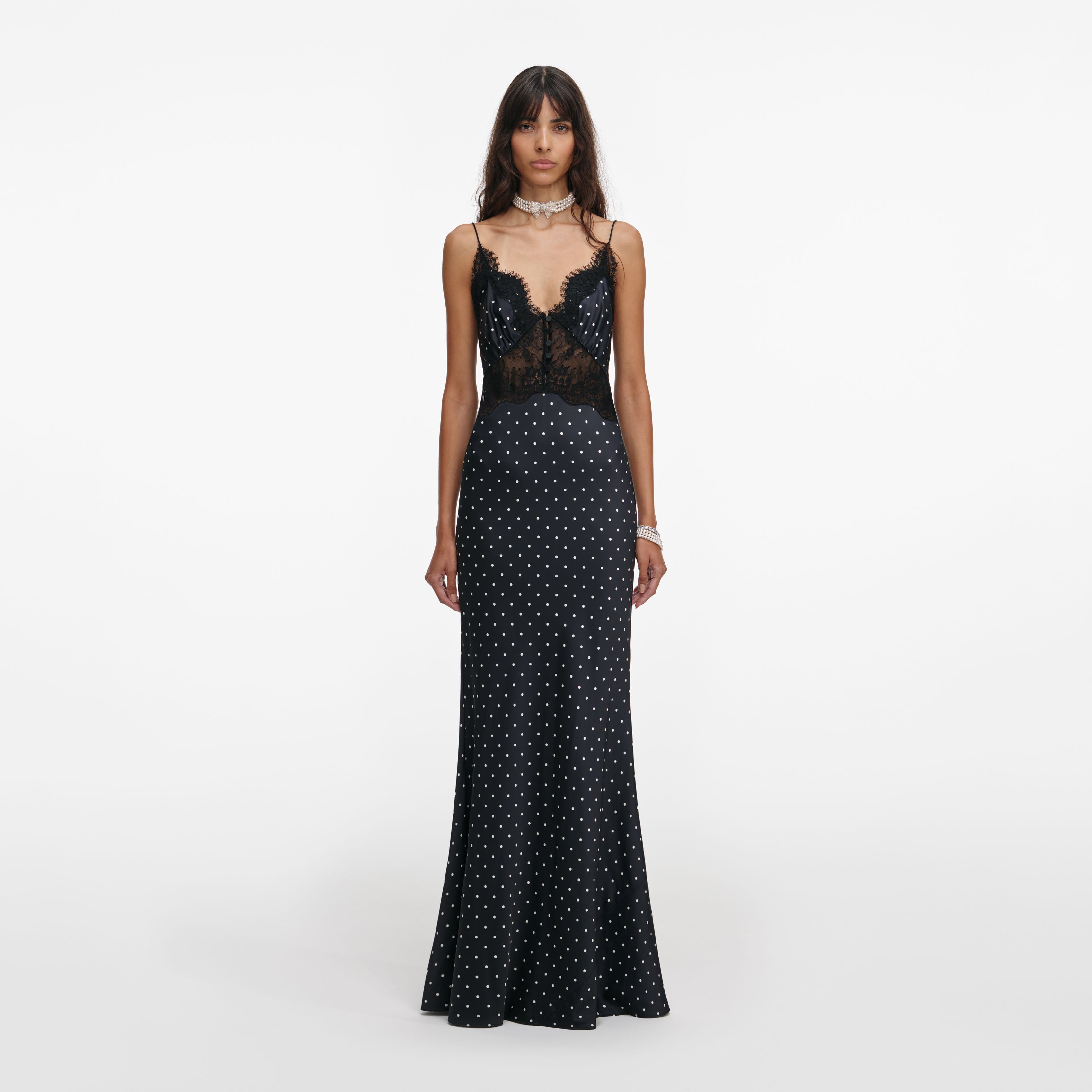 Polka Dot Satin Lace Maxi Dress self-portrait Polka Dot Satin Lace Maxi Dress self-portrait