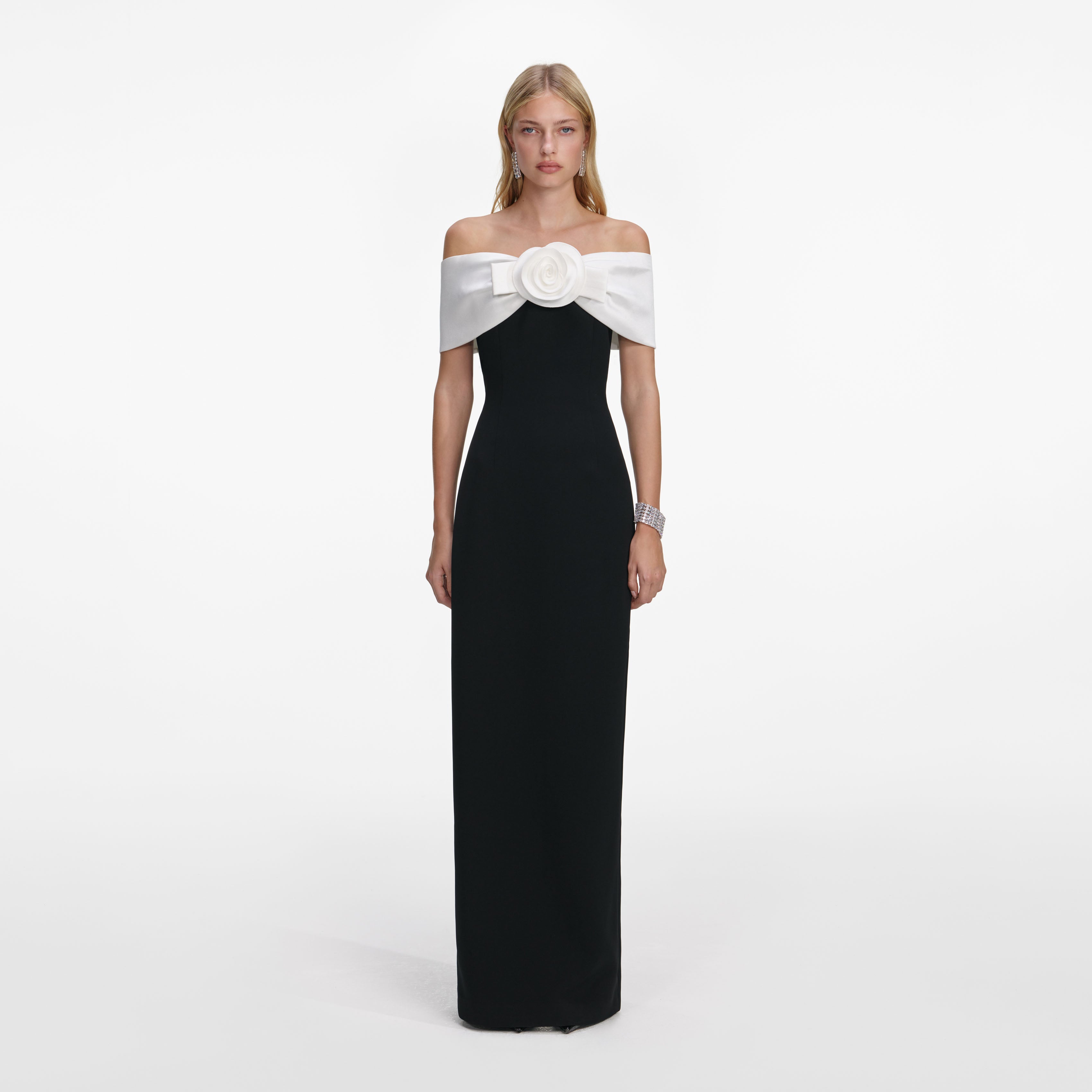 Black Crepe Flower Maxi Dress self-portrait Black Crepe Flower Maxi Dress self-portrait