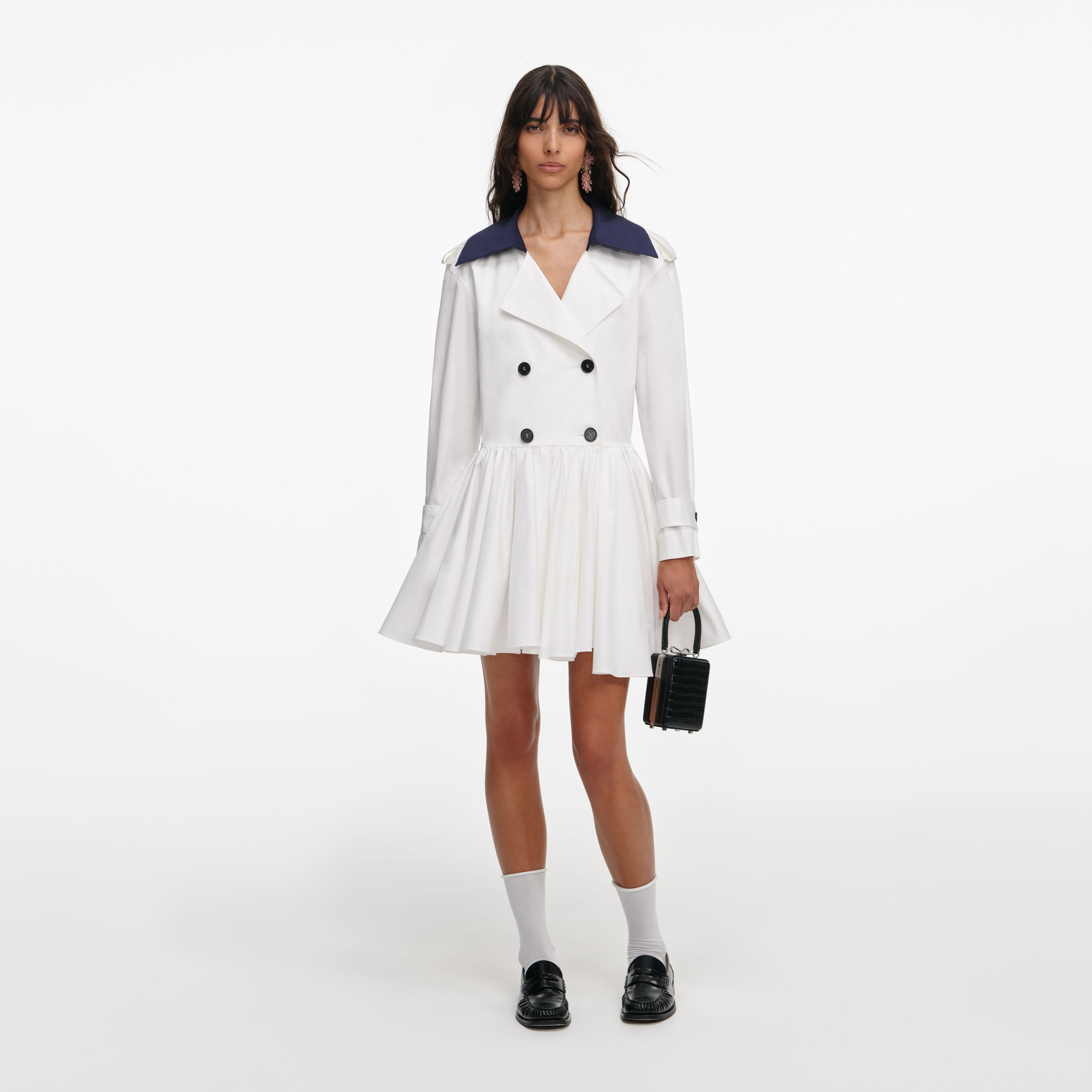 White Cotton Double Breasted Mini Dress – self-portrait