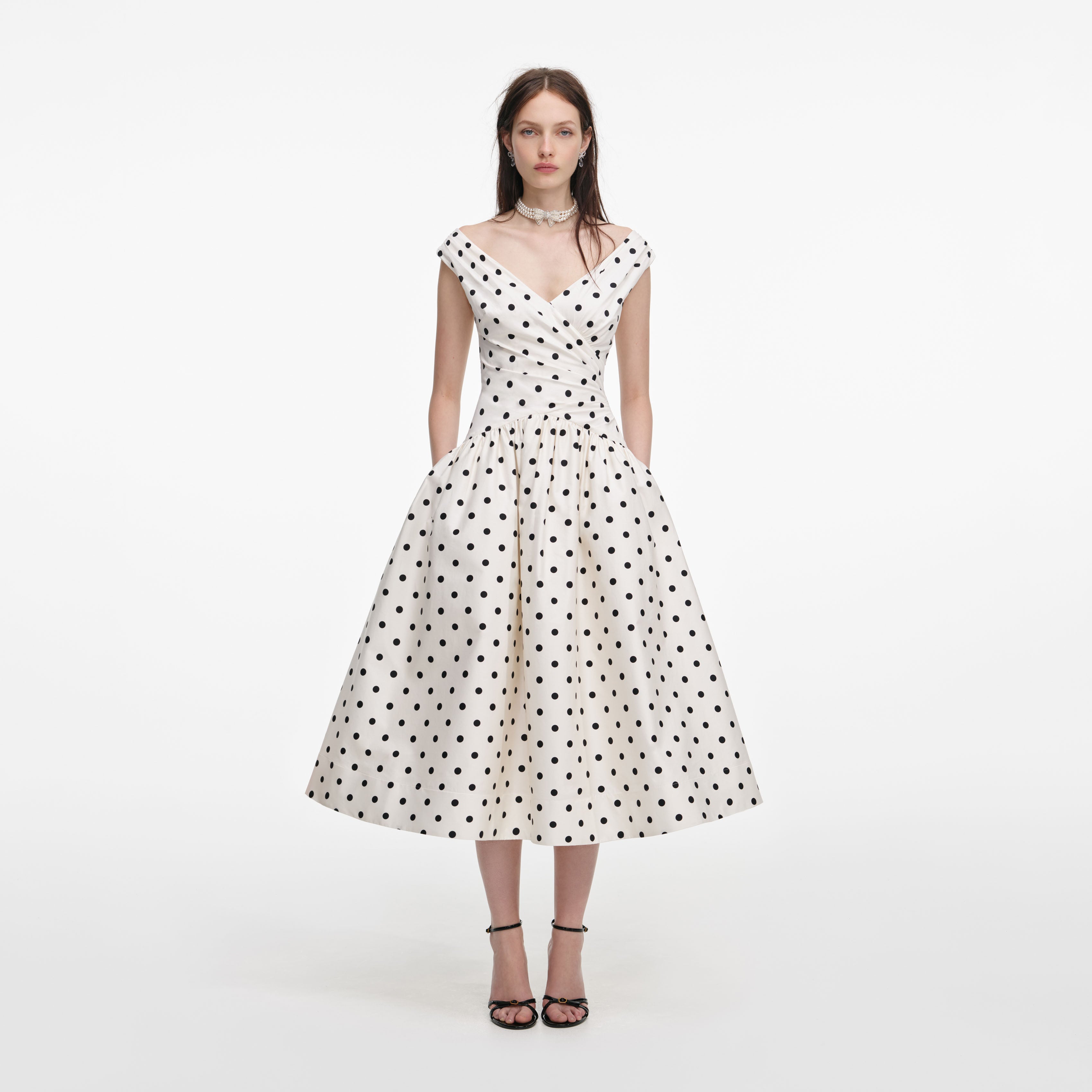 Cream Polka Dot Cotton Midi Dress – self-portrait