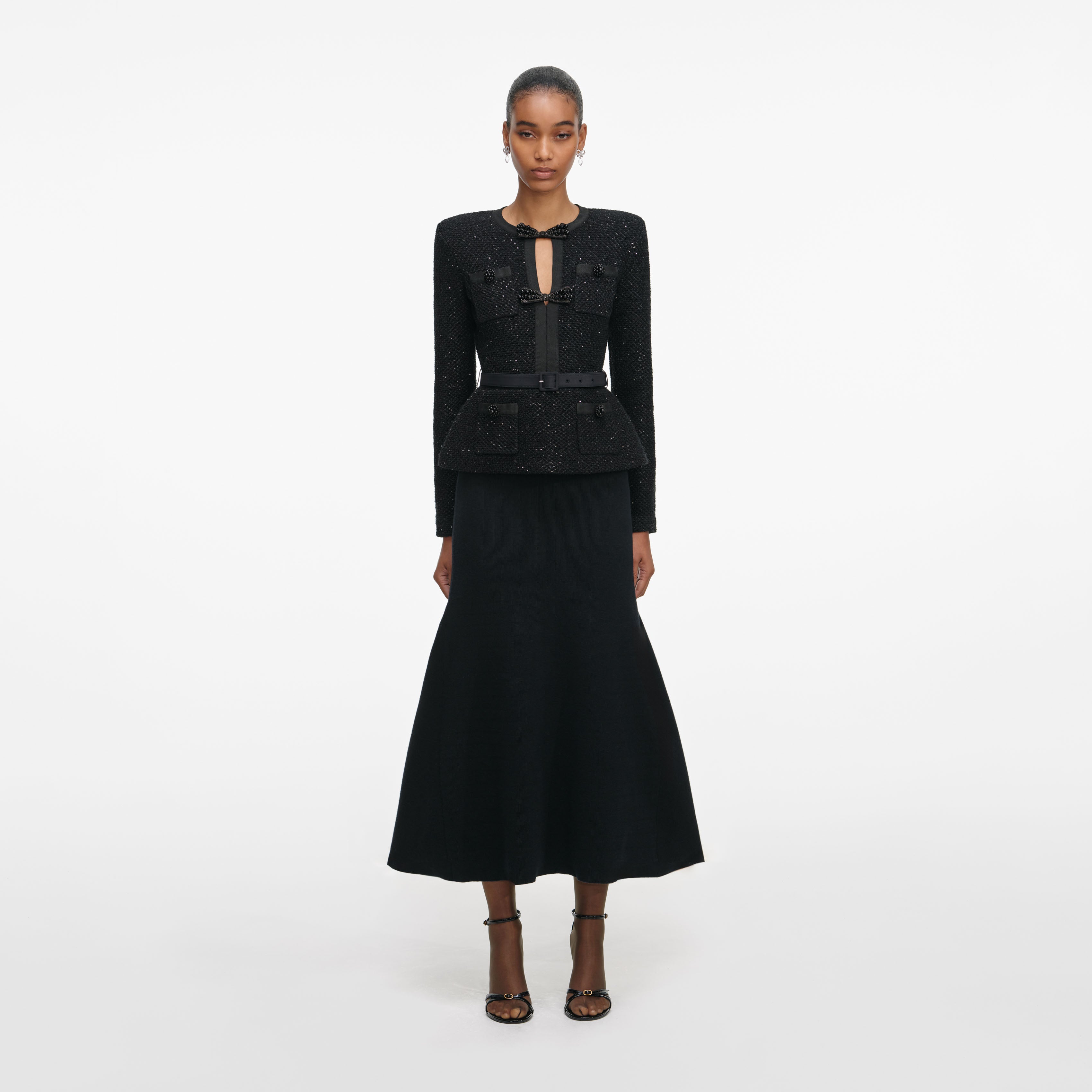Black Sequin Knit Tailored Midi Dress self-portrait Black Sequin Knit Tailored Midi Dress self-portrait